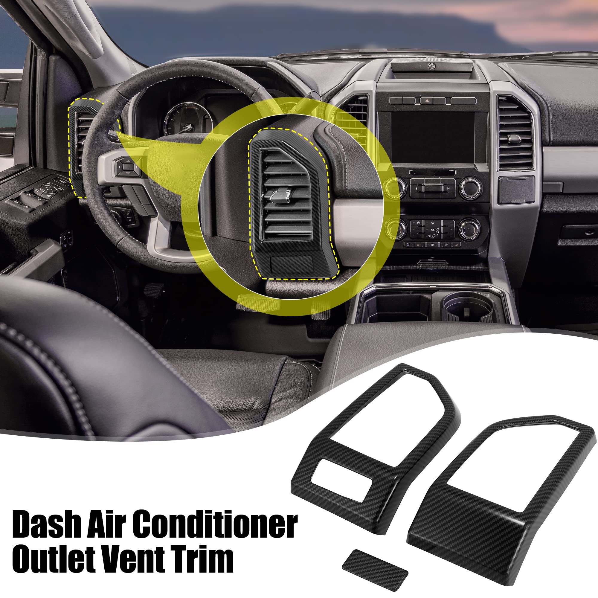 Carbon Fiber Dashboard Vent Covers for Ford F150 (2015-2020) - 3pcs AC Outlet Trim Set - Black Interior Upgrade Accessories for Truck Customization & Stylish Protection