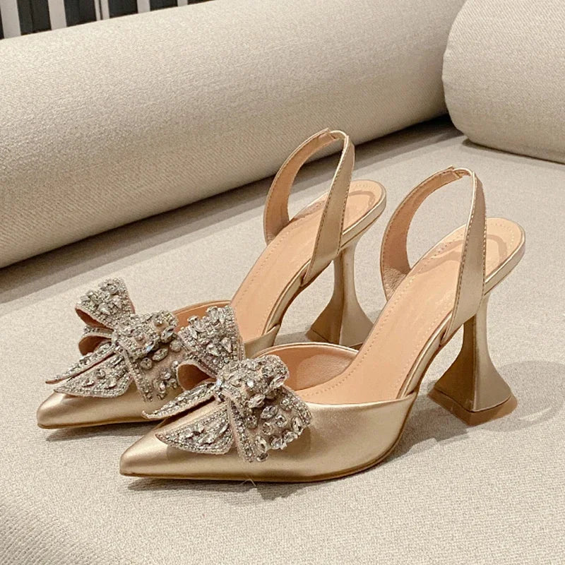 Eilyken Women's Crystal Butterfly Knot Pointed Toe High Heel Pumps - Elegant Street Style & Wedding Party Sandals for Special Occasions & Evening Events