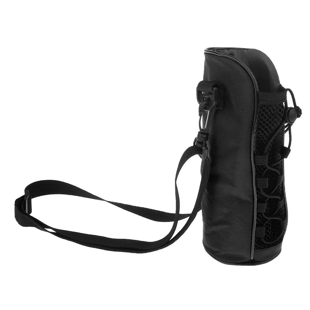 Waterproof Oxford Water Bottle Holder with Adjustable Shoulder Strap - Insulated Bottle Carrier Pouch for Hiking, Gym & Travel - Black