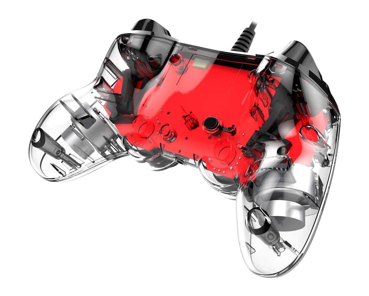 Nacon Compact Wired Controller for PS4 & PC - Transparent Red Design | Perfect for Gaming, Streaming & Competitive Play