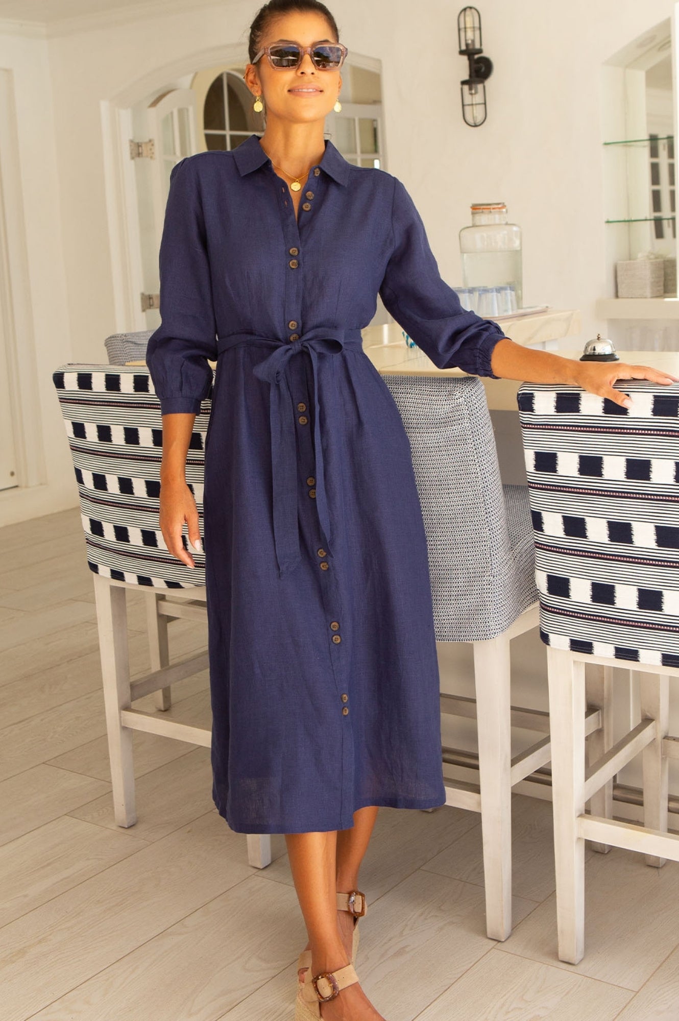 Premium Linen Shirt Dress for Women - Navy Blue Casual Summer Dress | Perfect for Beach, Vacation & Everyday Wear
