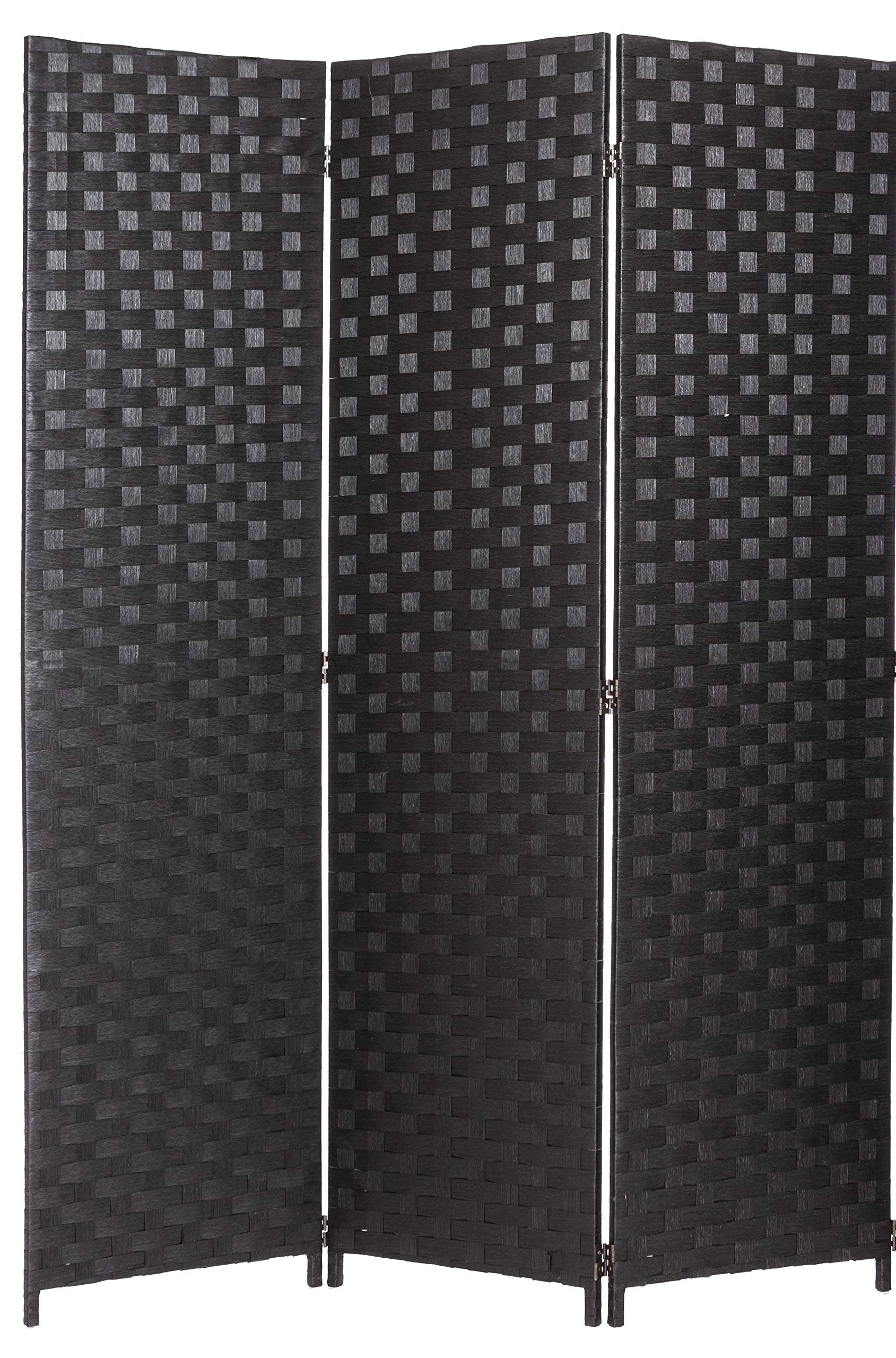 Legacy Decor Bamboo Woven Room Divider - 3-Panel Privacy Partition Screen in Black | Perfect for Home Office, Living Room & Bedroom Separation