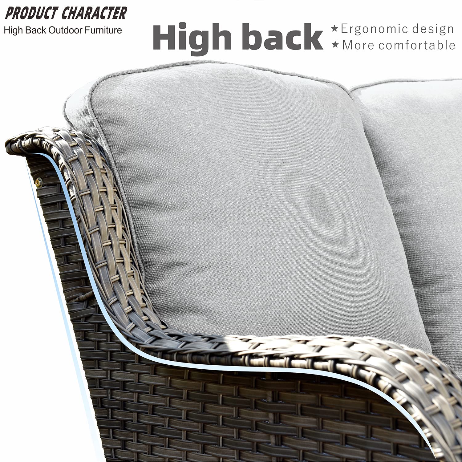 5-Piece Grey Wicker Patio Furniture Set with 30