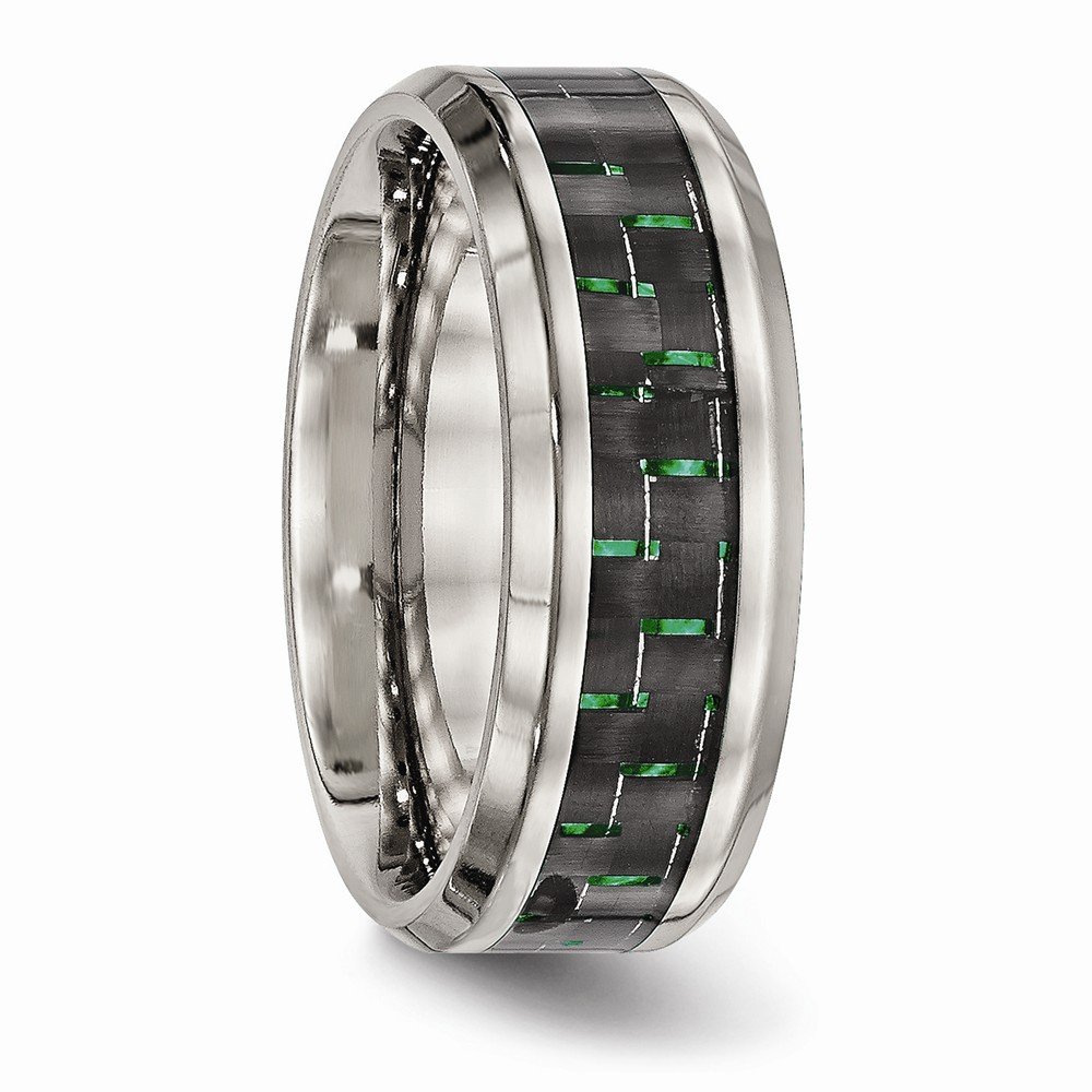 Premium Solid Titanium Men's Wedding Band Ring with Black/Green Carbon Fiber Inlay - Comfort Fit Design for Everyday Wear, Anniversary Gift & Special Occasions