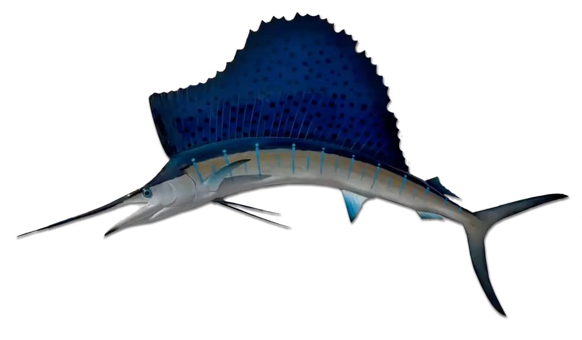 58” Sailfish Half Sided Fish Mount Replica - Realistic Coastal Wall Decor for Home & Office - Durable Indoor/Outdoor Use - Perfect for Beach Houses, Restaurants & Marine Themed Spaces