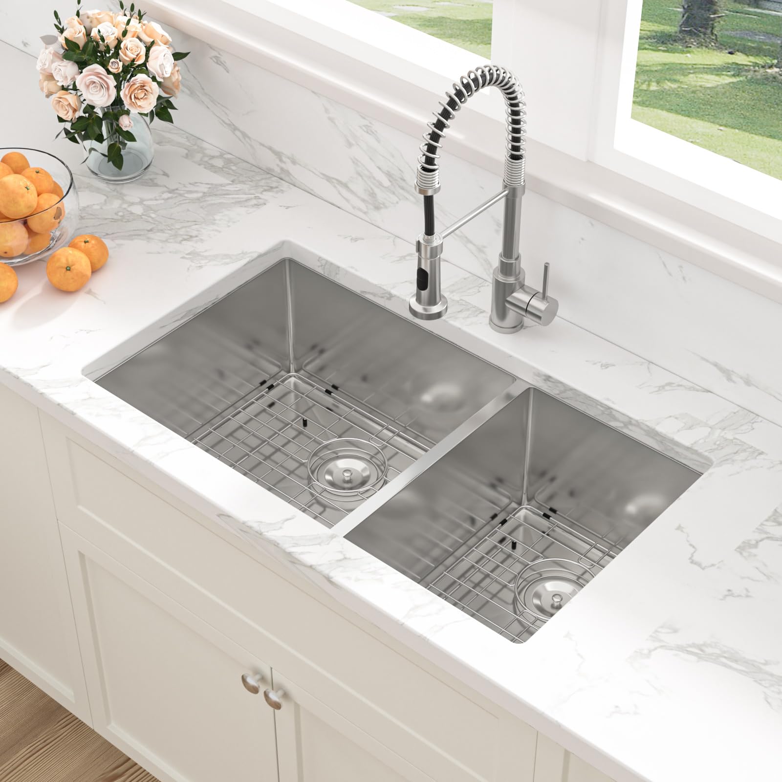 33x19 Undermount Double Bowl Stainless Steel Kitchen Sink - 16 Gauge 60/40 Split Round Corner Design for Easy Dishwashing & Food Prep | Perfect for Modern Kitchens & Restaurant Use
