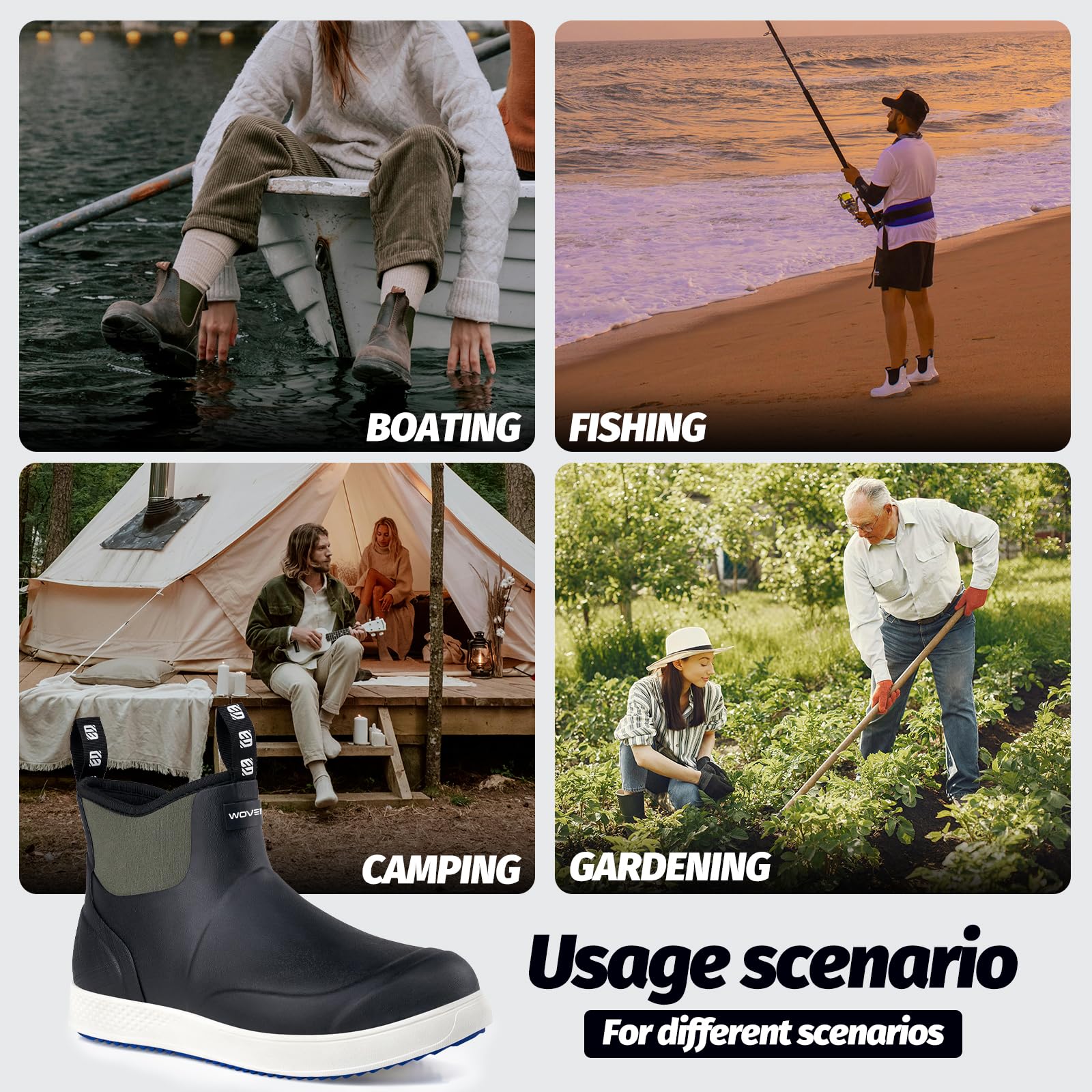 **WOVENPAK Men's Waterproof Deck Boots - Anti-Slip Rubber Work Ankle Rain Boots for Fishing, Boating & Outdoor Activities (Sizes 6-13) - Ideal for Wet Weather, Sailing & Heavy-Duty Work**