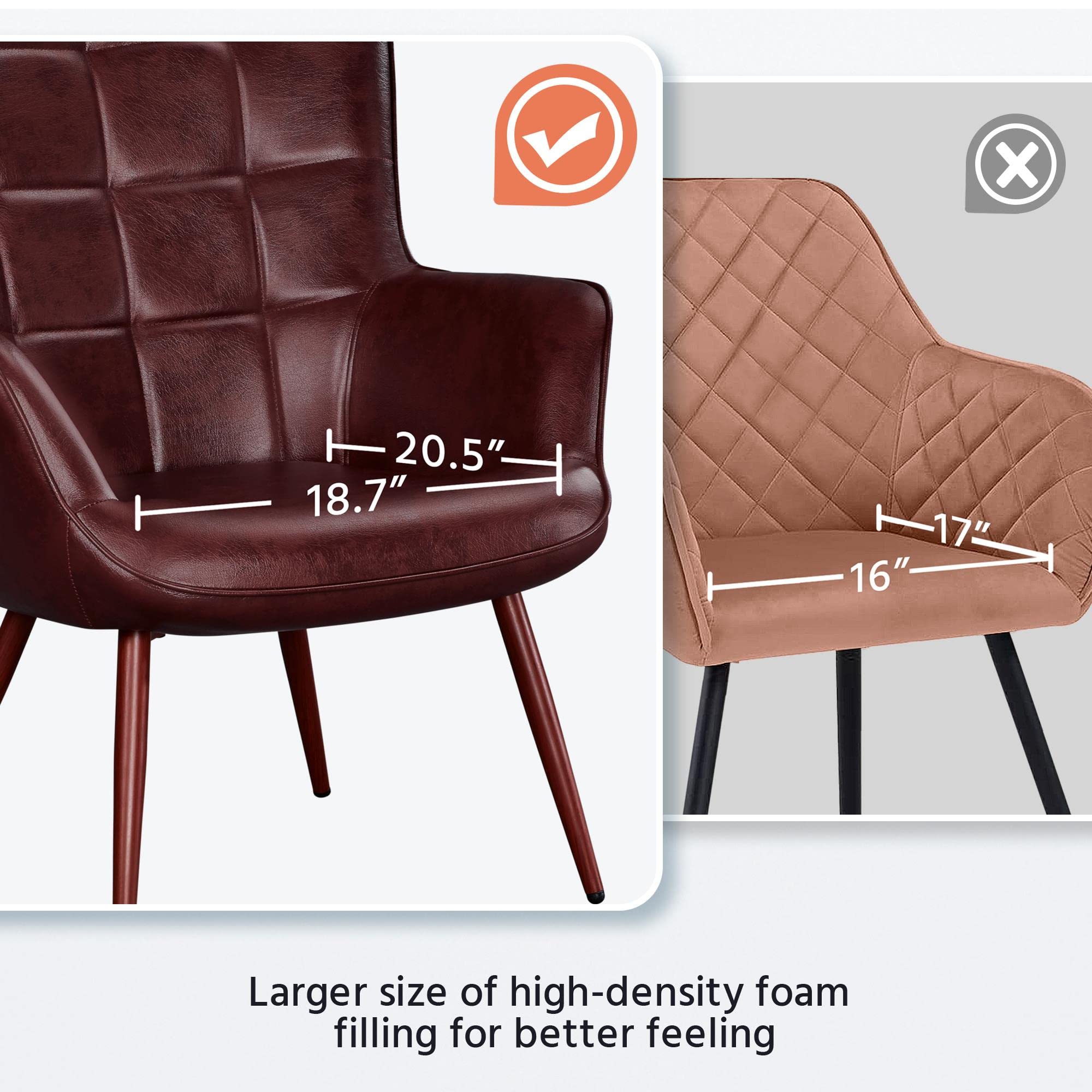Yaheetech Mid-Century Modern PU Leather Armchair - Tufted High Back Accent Chair with Tapered Legs for Living Room, Home Office & Bedroom - Chestnut Brown (Set of 2) | Perfect for Reading Nooks, Cozy Corners & Contemporary Home Decor