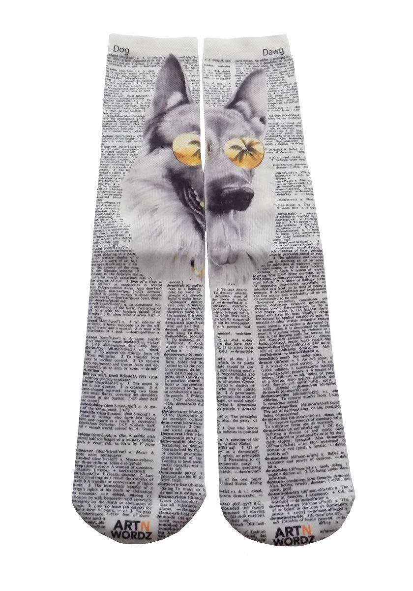 German Shepherd Aviator Dog Dictionary Pop Art Unisex Socks - Funny Novelty Miami Apparel for Pet Lovers - Perfect for Gifts, Costume Parties & Dog Themed Events