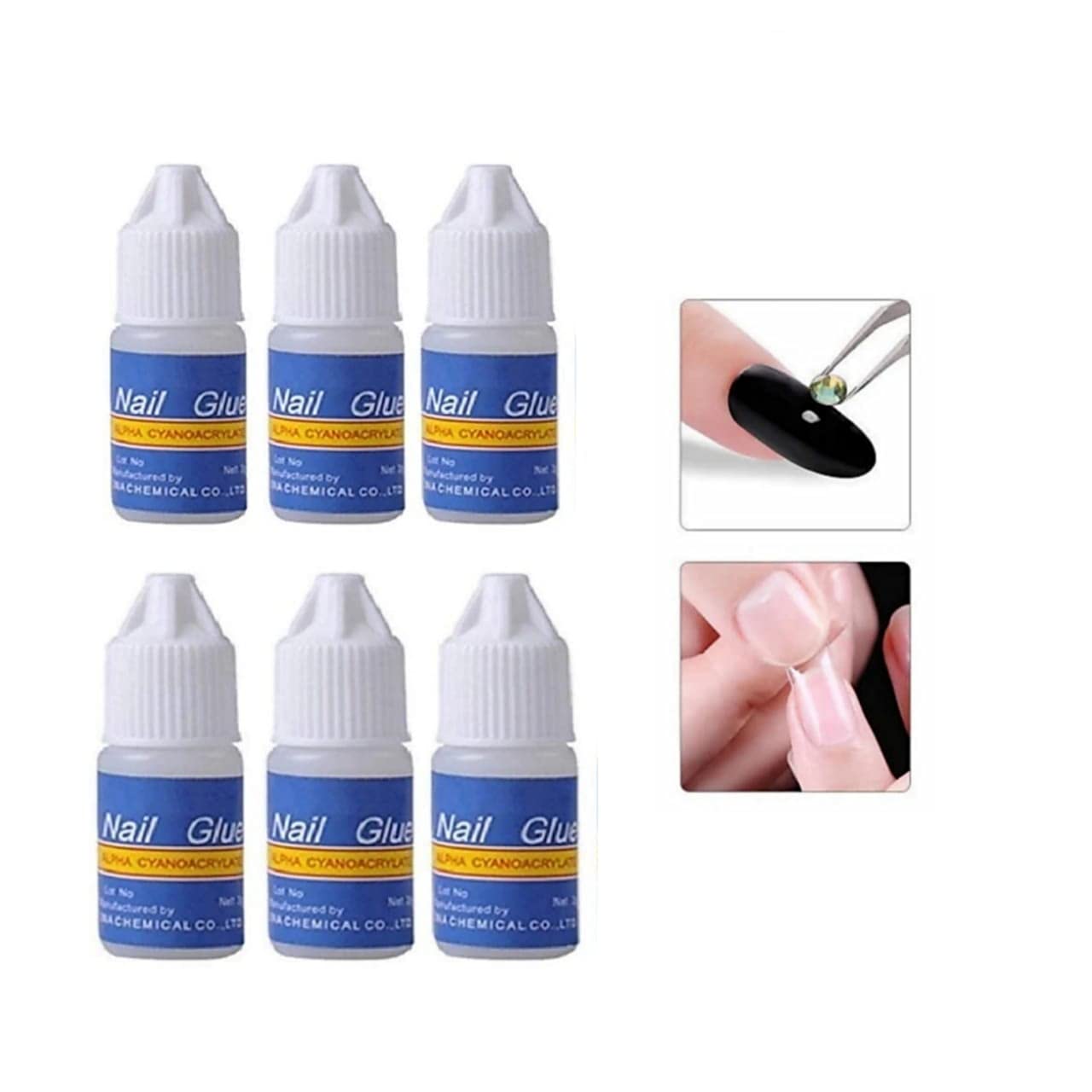 PLETHORA 6-Pack White Nail Glue for Artificial Nails - Waterproof Acrylic Nail Adhesive with Brush Bottle - Professional Nail Art Glue for Fake Nails Extension & Repair - Perfect for Salon, Home Manicure & DIY Nail Art