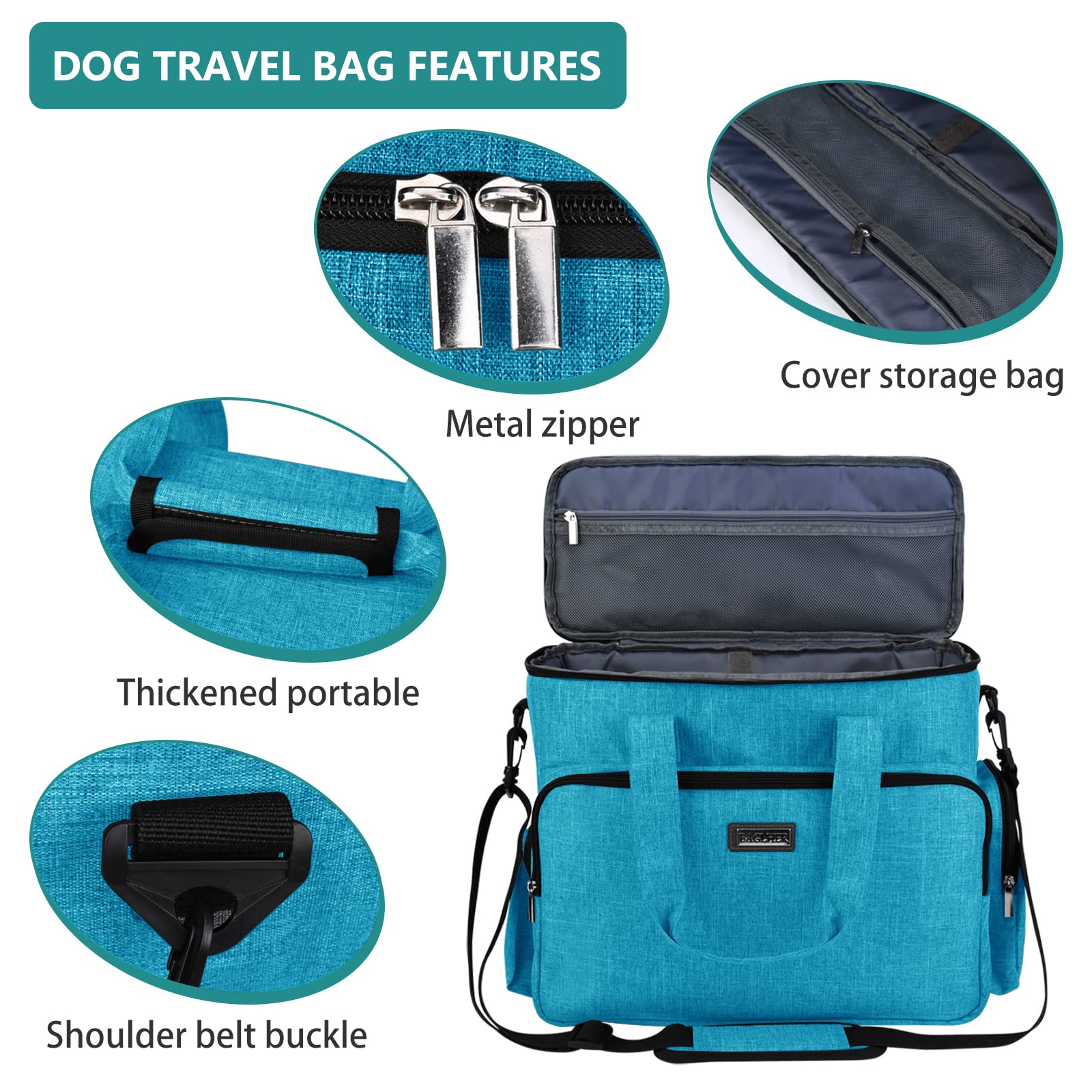 BAGLHER Pet Travel Bag with Bowls & Containers - Sky Blue for Dog Travel Essentials