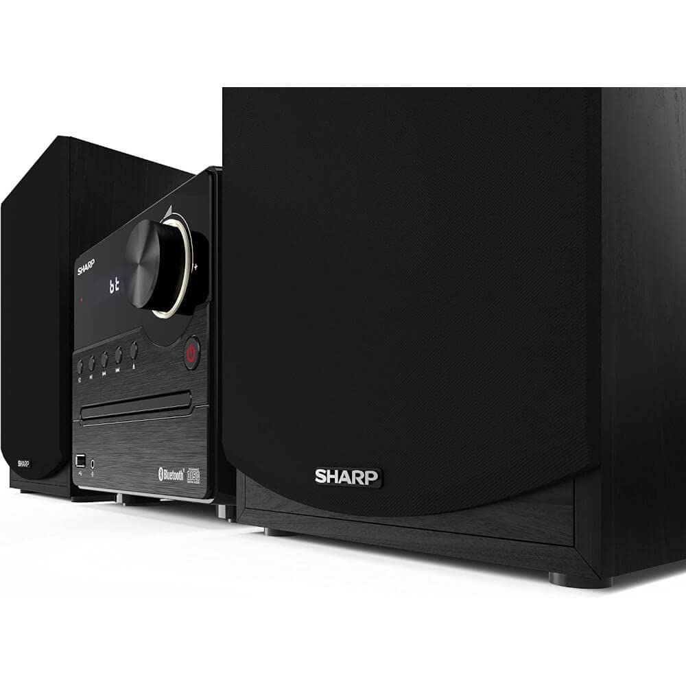 Sharp XL-B512 Wireless Bluetooth CD Player with Wood Speaker System - Audio Streaming, USB Port, MP3 Playback, FM Stereo Tuner, Aux Input (Black Oak) | Perfect for Home Entertainment & Music Lovers