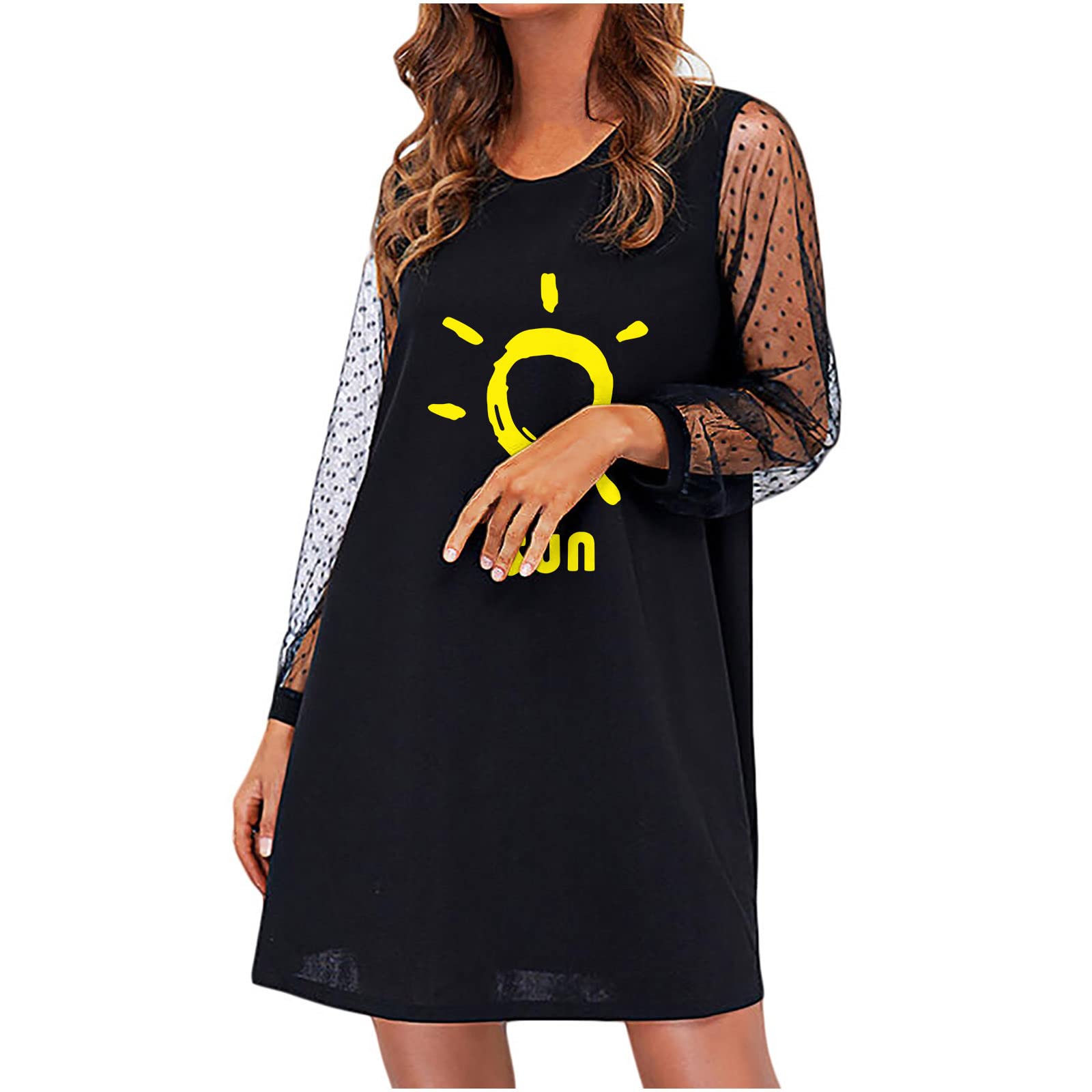 BFAFEN Women's Floral Print Mesh Long Sleeve Round Neck Dress - Comfortable Casual Spring Dress for Daily Wear, Office, Dating & Special Occasions