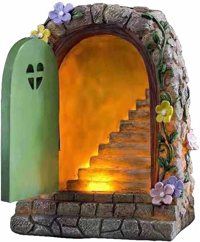 Hand-Painted Solar Fairy Garden Stone Door Resin Statue - Outdoor Solar Powered Decoration for Garden, Courtyard, Lawn & Fairy Tale Landscape | Perfect for Magical Garden Decor & Fairy Tale Themed Parties