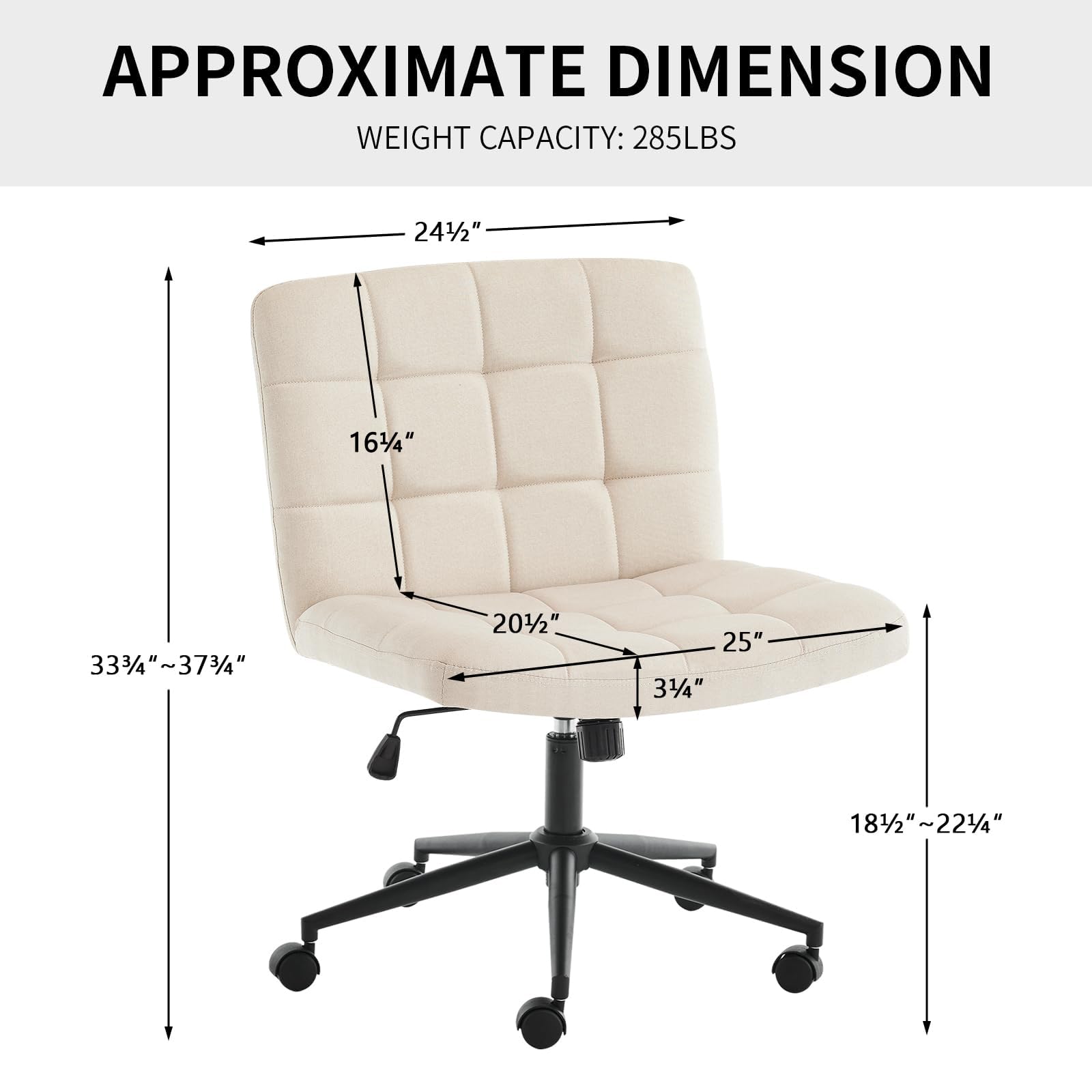 Furnimart Swivel Criss Cross Legged Office Chair with Wheels - Adjustable Height Armless Desk Chair for Home Office, Vanity & Bedroom - Comfortable Beige Seat for Working, Studying & Relaxing