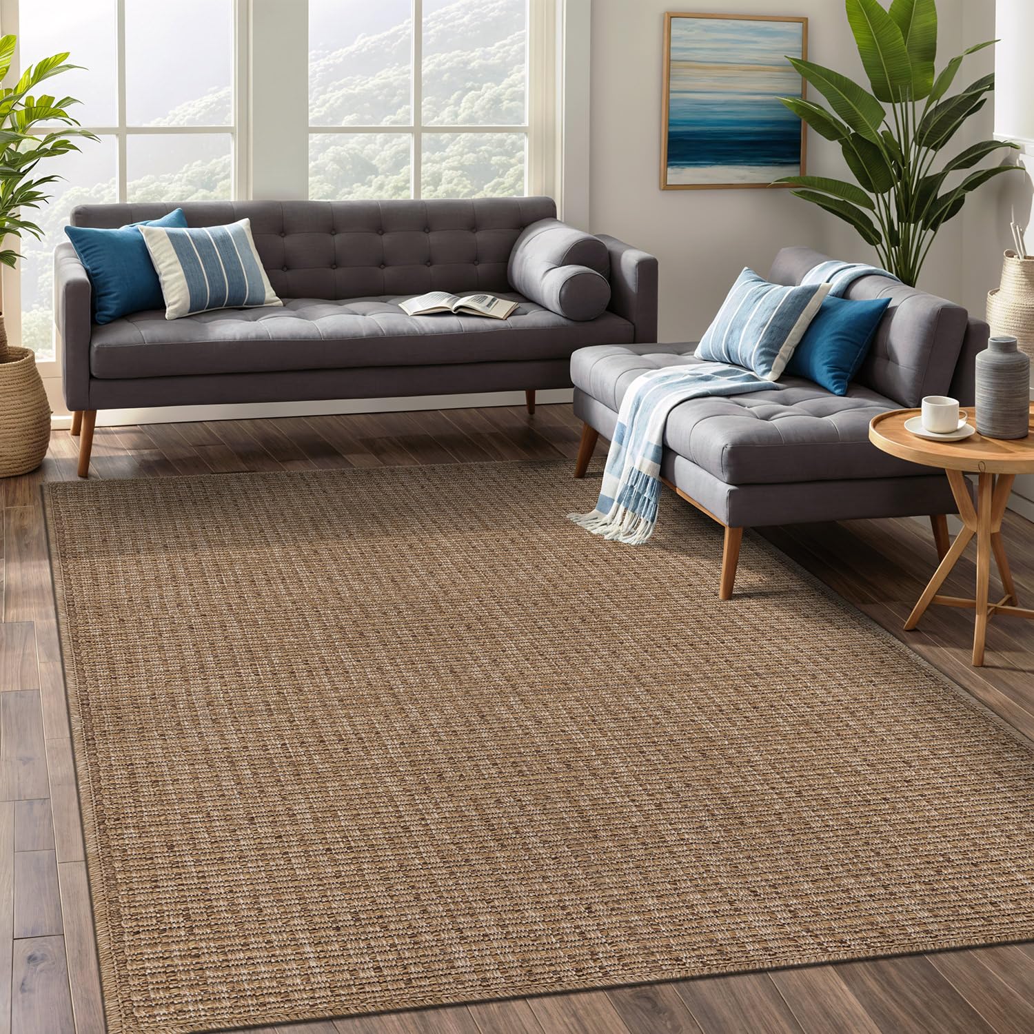 Beverly Jute Area Rug 5x7 - Natural, Washable & Durable Indoor/Outdoor Rug for Living Room, Dining Room, Patio, Office - Stain Resistant, Non-Shedding - Perfect for High Traffic Areas & Cozy Home Decor