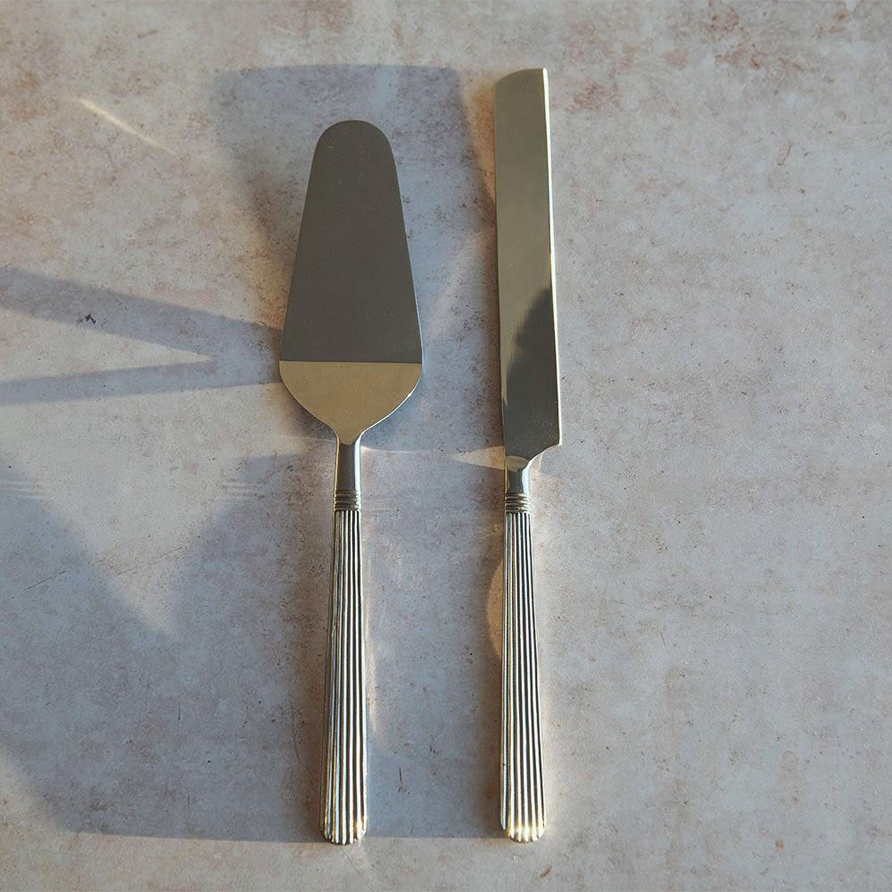 Art Deco Cake Server Set - Elegant Stainless Steel Cake Knife and Server for Weddings, Birthdays & Special Occasions - Perfect for Cake Cutting & Serving
