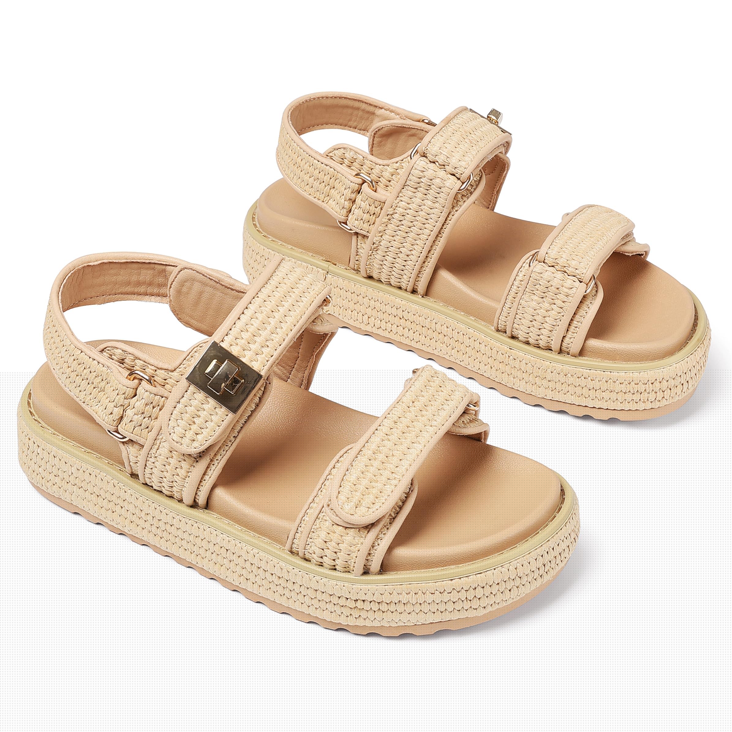 Women's Raffia Platform Sandals - Summer Beach Walking Shoes with Adjustable Buckle Strap | Comfortable & Cute Vacation Sandals for Women | Perfect for Beach Outings, Poolside Lounging, and Summer Travel