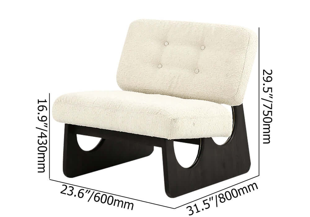 Modern Boucle Sherpa Lounge Chair - White & Black Accent Chair with Ash Wood Upholstery - Perfect for Living Room, Bedroom or Office Decor