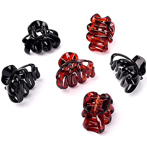 BAKEFY 6-Piece Black & Brown Butterfly Hair Clips Set for Women & Girls - Mix Design Hair Claw Clutchers - Korean Style Hair Accessories for School, Party, and Everyday Use