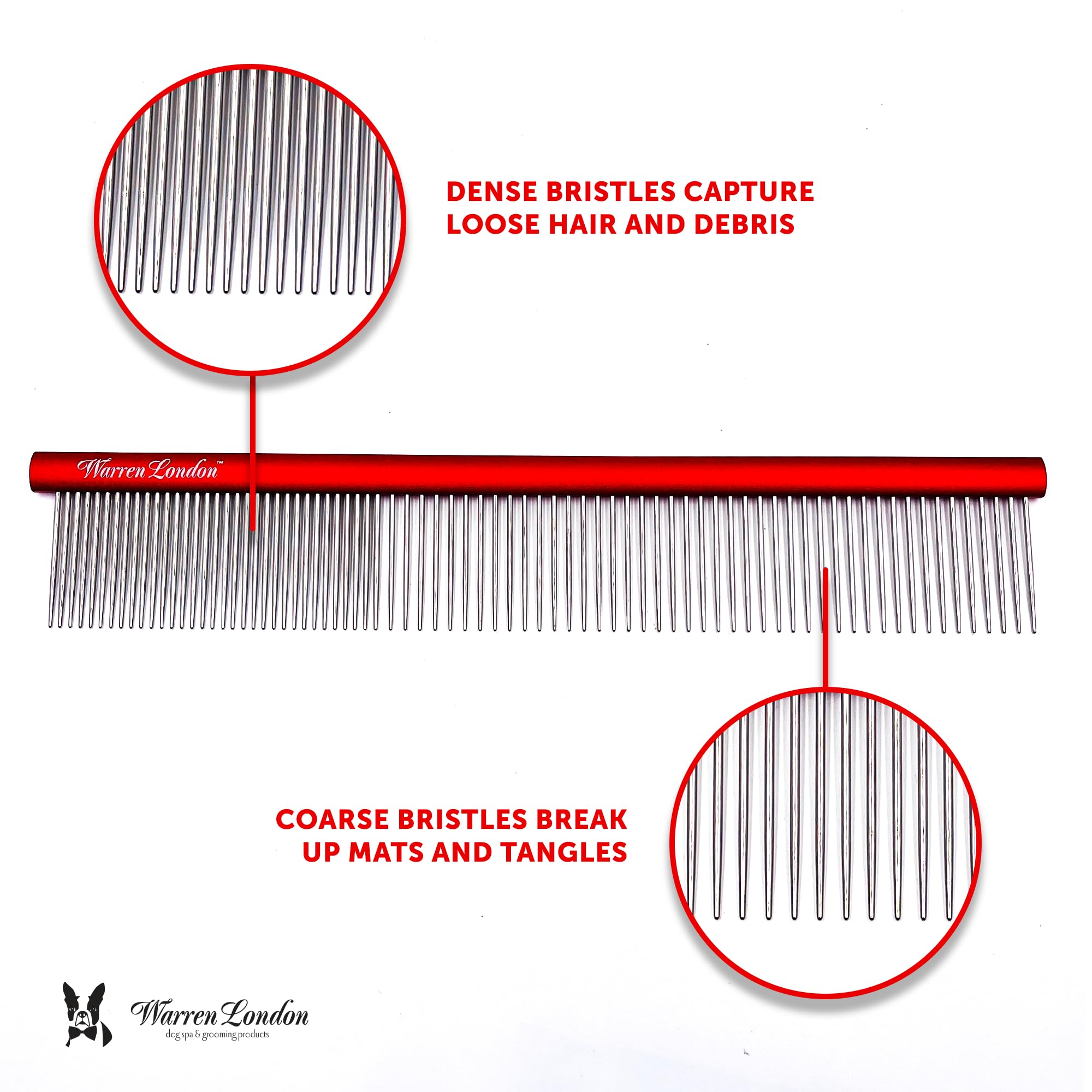 Warren London Detangling Comb for Dogs - 10 Inch Pet Grooming Brush for Small, Medium & Large Dogs | Ergonomic Design for Comfort & Durability | Deshedding Tool for Cats & Dogs | Perfect for Home Grooming & Professional Pet Care