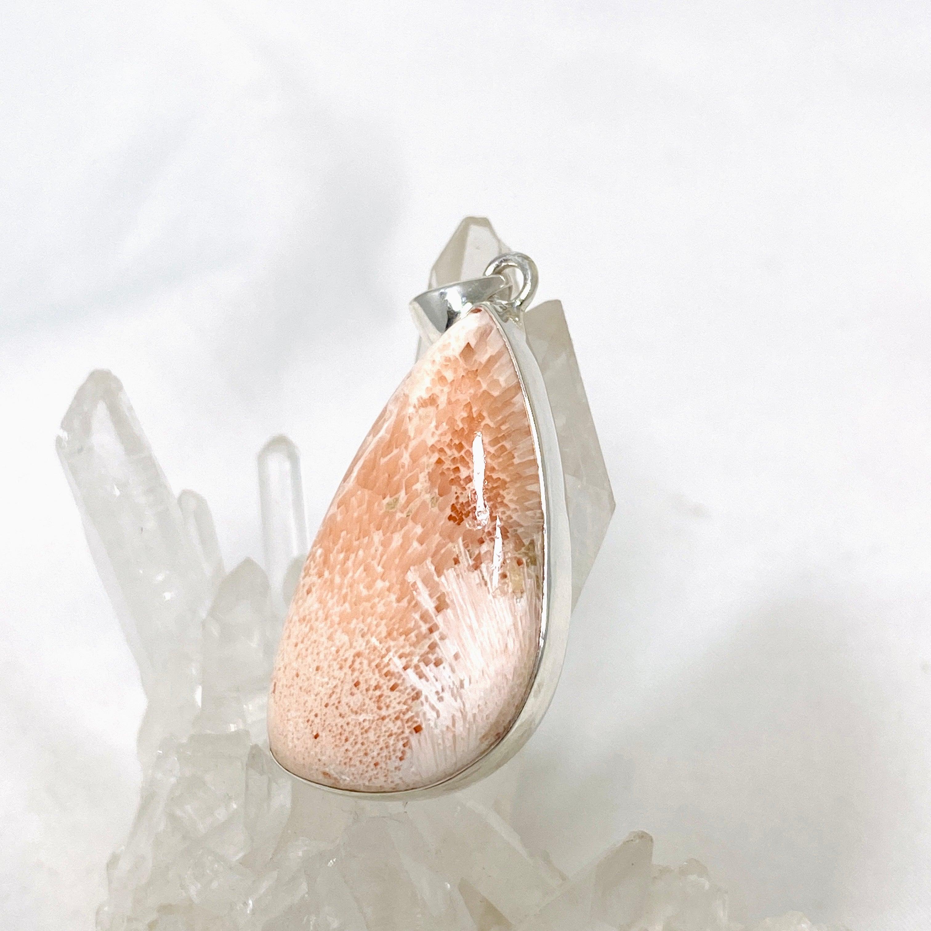 Natural Peach Scolecite Freeform Pendant Necklace - Healing Crystal Jewelry for Meditation, Energy Balancing & Spiritual Growth - KPGJ4526