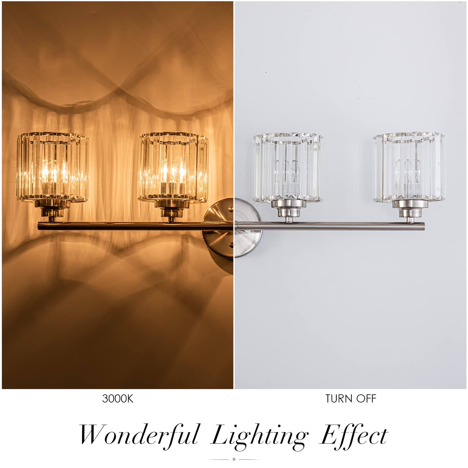Modern Brushed Nickel Bathroom Vanity Light Fixture 32 Inch 4-Light Crystal Shade Industrial Wall Sconce - Waterproof LED Mirror Lighting for Bathroom, Bedroom Makeup Desk, Living Room, Kitchen & Porch (Hotel Style Decor)