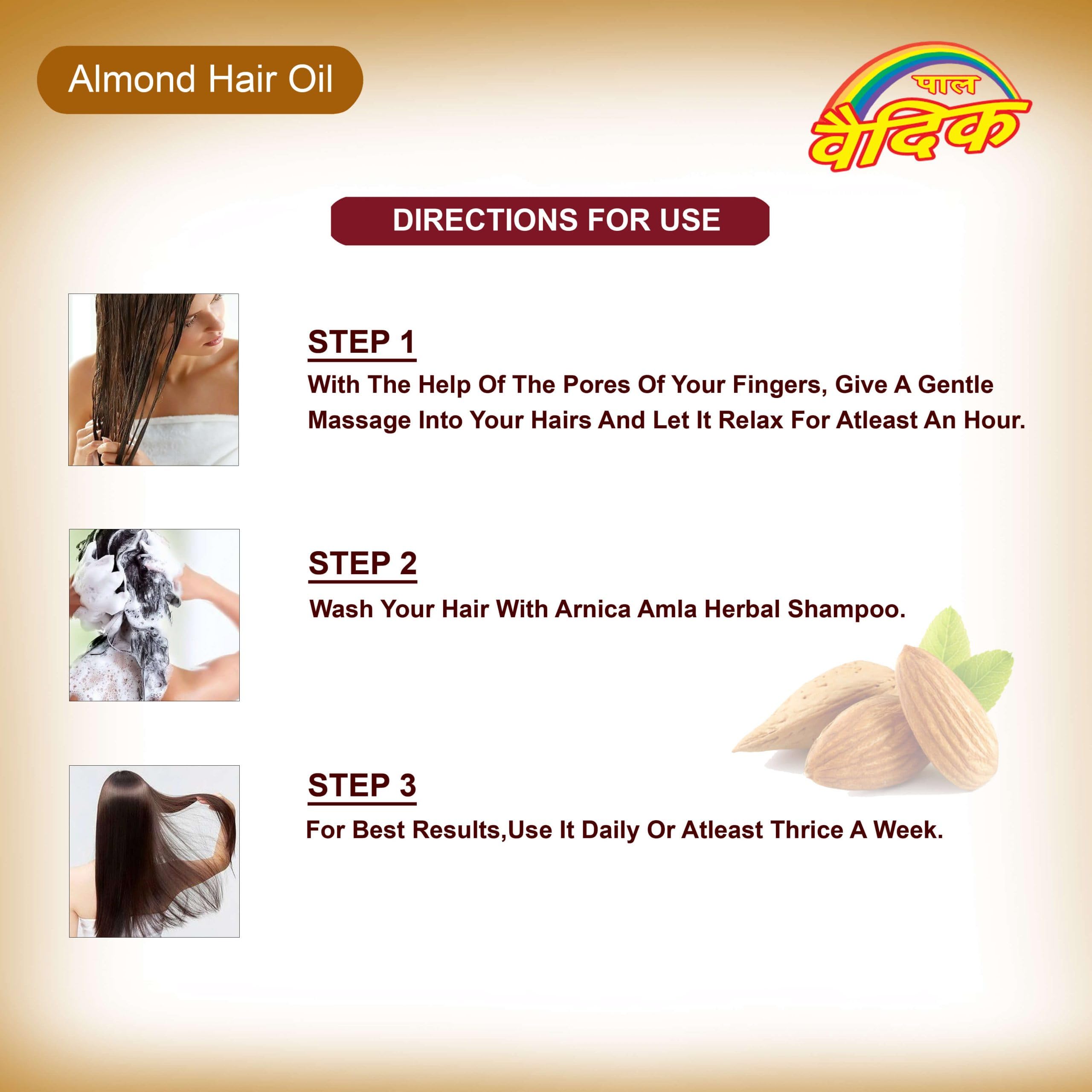 Organic Pal Vedic Sweet Almond Oil - 100% Pure Cold Pressed Vitamin E Hair & Skin Treatment - Promotes Healthy Hair Growth, Nourishes Skin, Enhances Brain Function & Digestion - 16.9oz (500ml) for Daily Hair Care, Massage Therapy & Ayurvedic Wellness