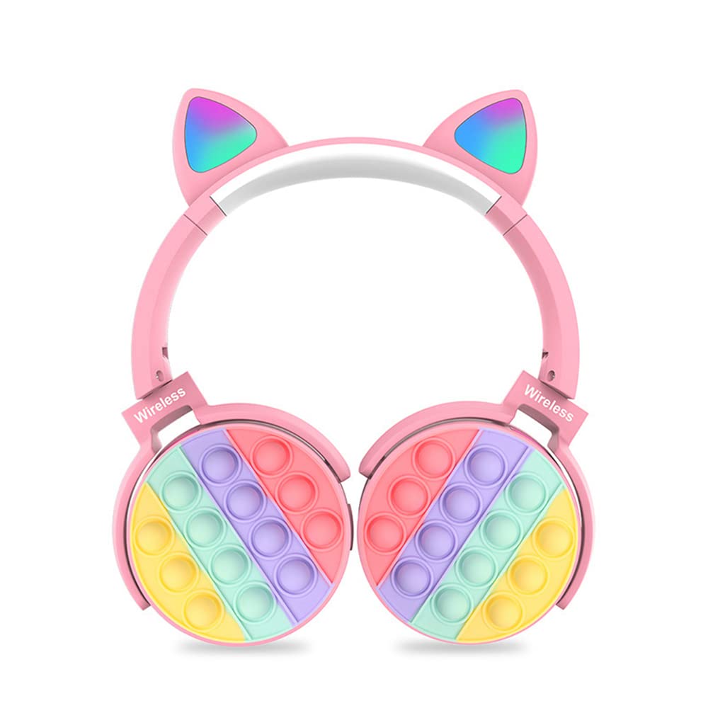 Wireless Bluetooth On-Ear Headphones with Pop Bubbles Fidget Toy - Colorful Stereo Foldable Headset for Phone, Tablet & PC - Adjustable for School, Travel & Stress Relief