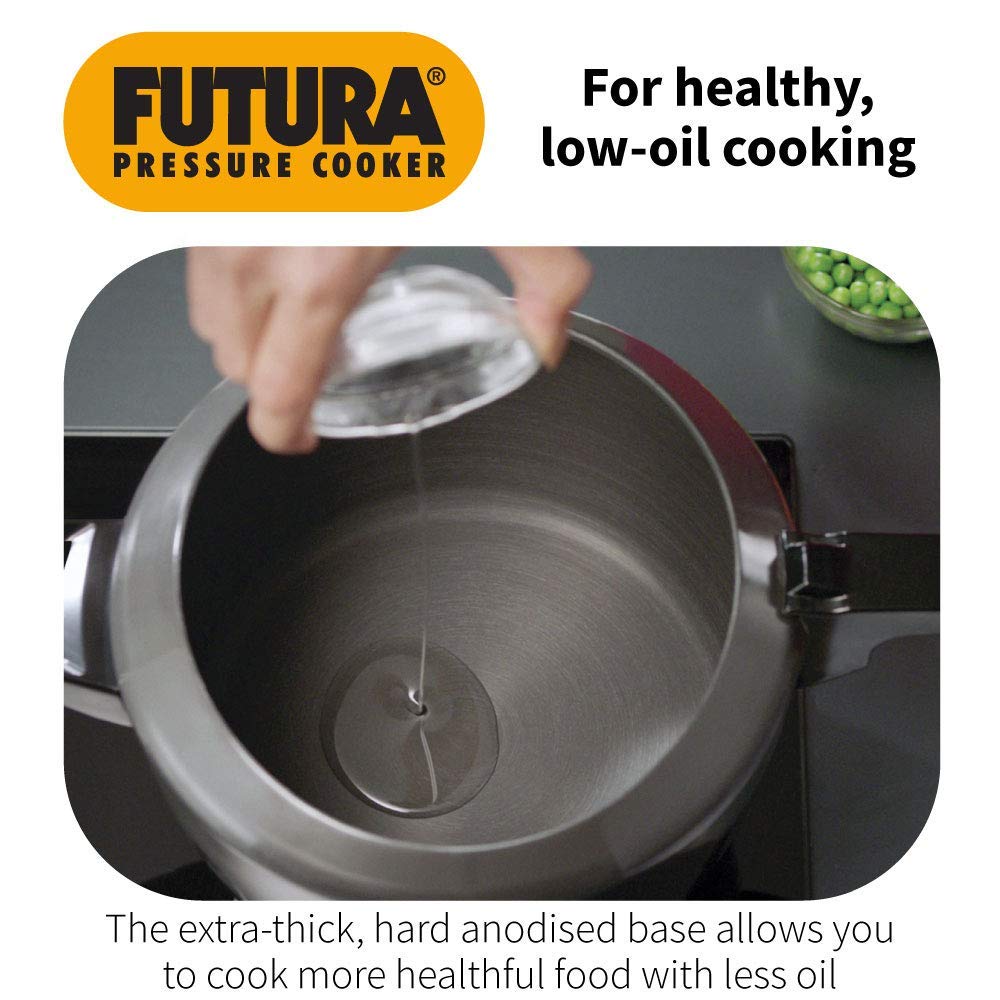 Futura Hawkins 3-Litre Hard Anodized Induction Compatible Pressure Cooker - Small Black Aluminum Cookware for Fast & Healthy Cooking | Perfect for Soups, Stews, Rice & Meal Prep