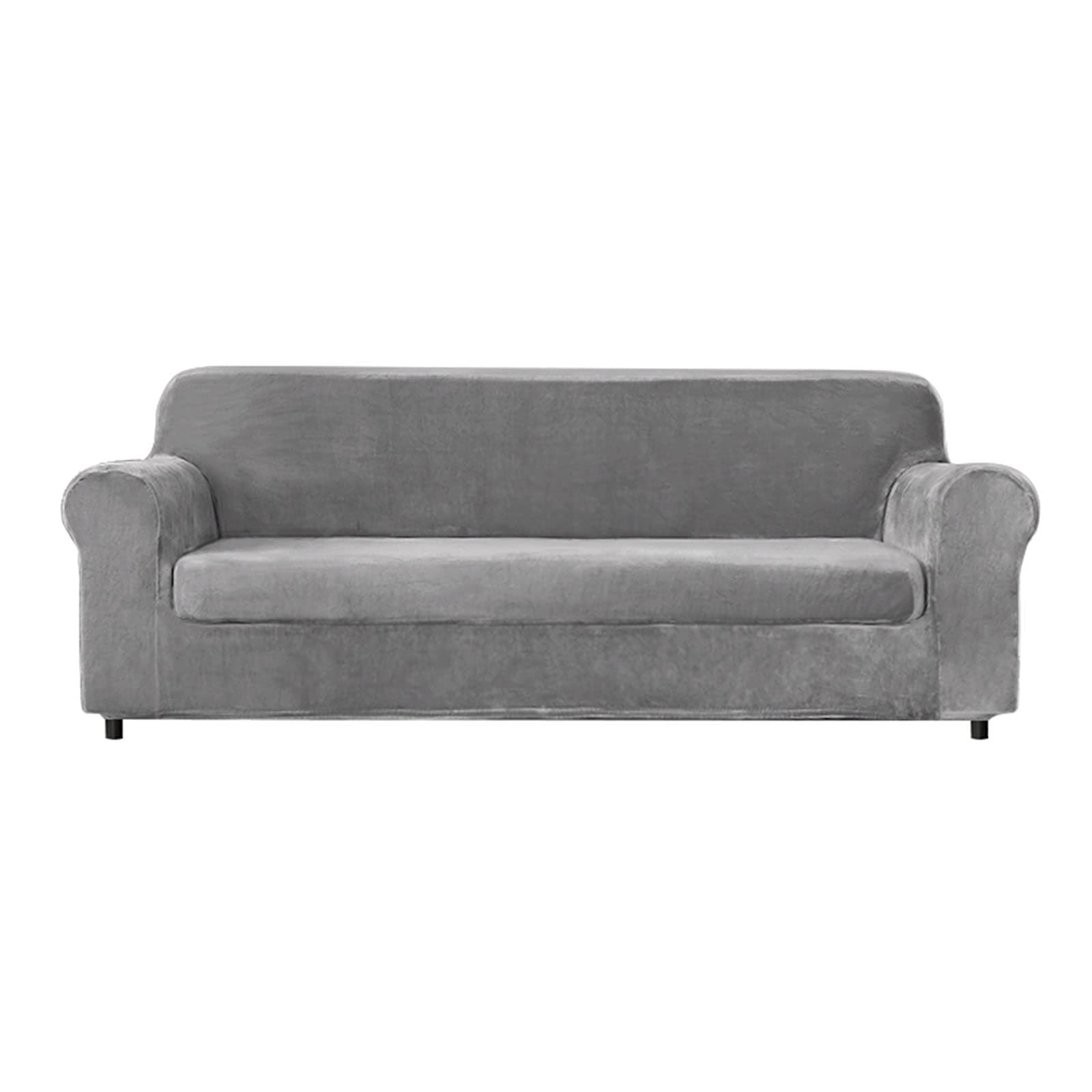 JHLD Velvet Stretch Sofa Cover - 2-Piece Non-Slip Elastic Furniture Protector, Washable Sofa Slipcover for Living Room, Pet & Kid Friendly - Light Gray (Large) - Perfect for Home Decor, Pet Owners & Family Protection