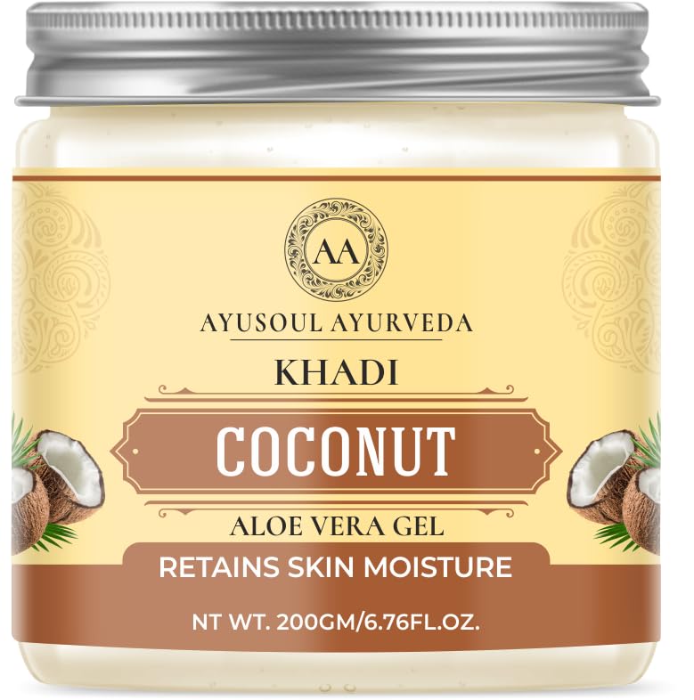Pure & Natural Ayurvedic Khadi Coconut Aloe Vera Face Gel - 99% Organic for Deep Moisturizing & Hydration, SLS-Free, 200g - Perfect for Dry Skin Care & Daily Facial Hydration Routine