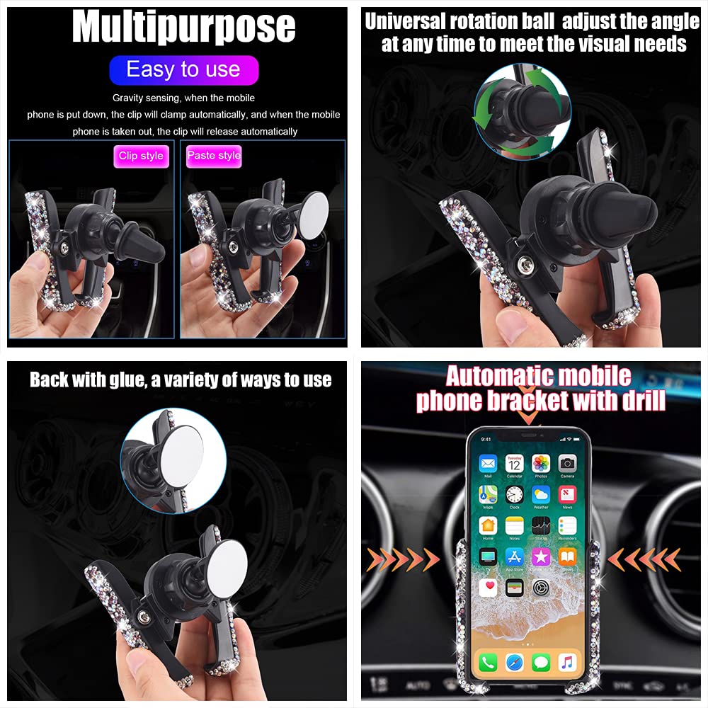Universal Car Phone Mount Holder - Purple AB Crystal Bling Air Vent & Dashboard Stand for iPhone, Samsung, Google Pixel | Perfect for Driving, Navigation & Hands-Free Calls
