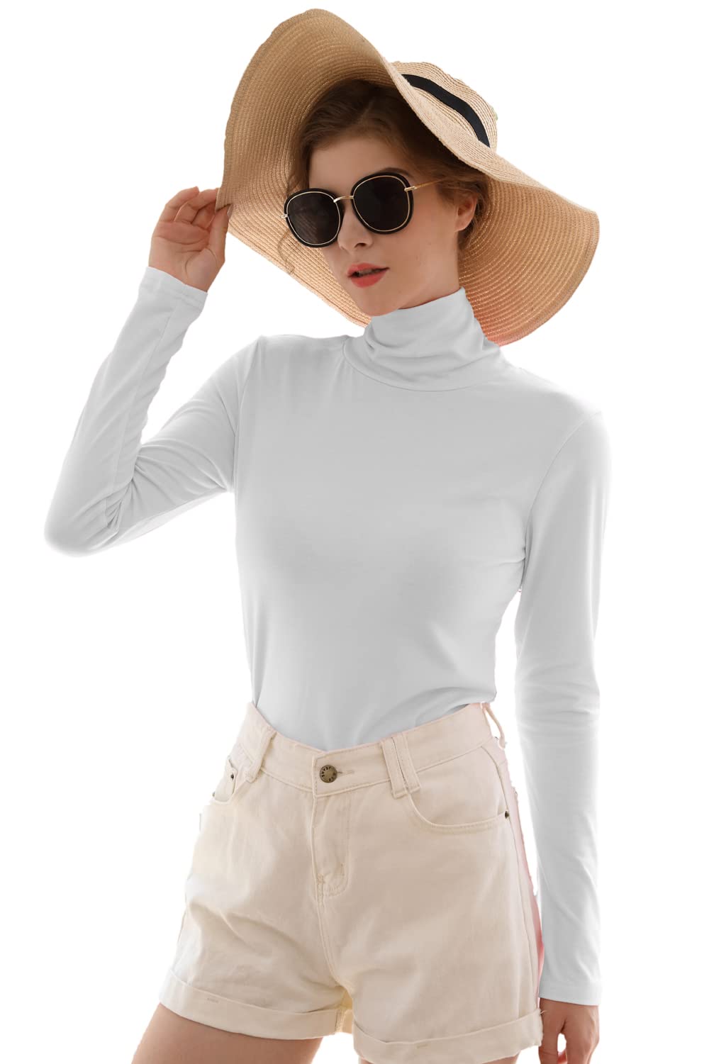 Women's Soft Cotton Long Sleeve Mock Turtleneck Shirt - Stretchy Underscrub Layer Tee for Nurses & Medical Professionals - Comfortable Workwear for Healthcare, Layering & Everyday Wear