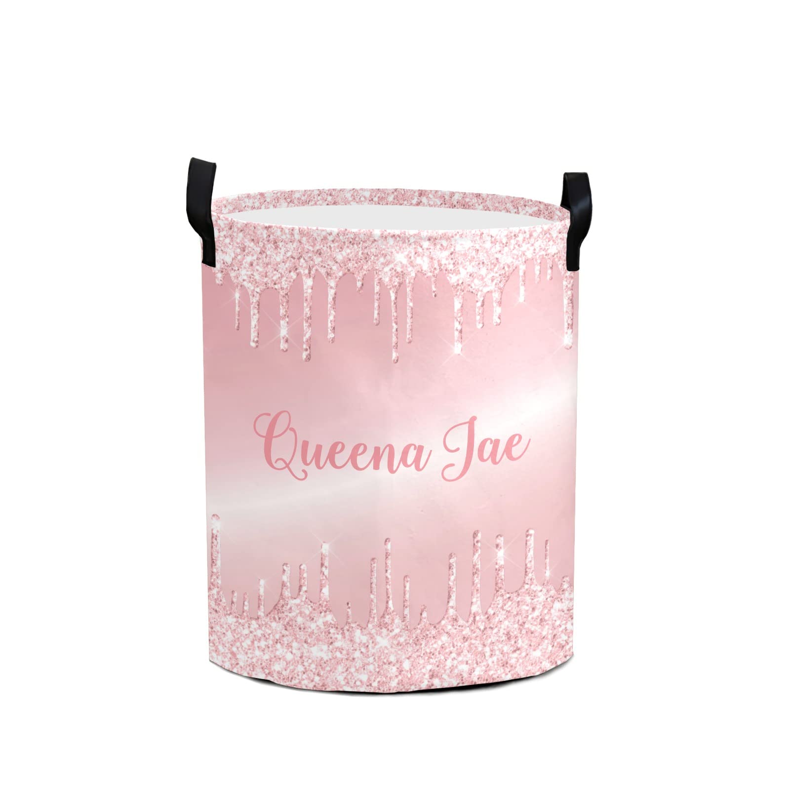 Blush Rose Pink Dripping Glitter Storage Bin - Waterproof Oxford Fabric Laundry Hamper & Organizer for Clothes, Toys, Gifts | Perfect for Bedroom, Nursery & Home Organization