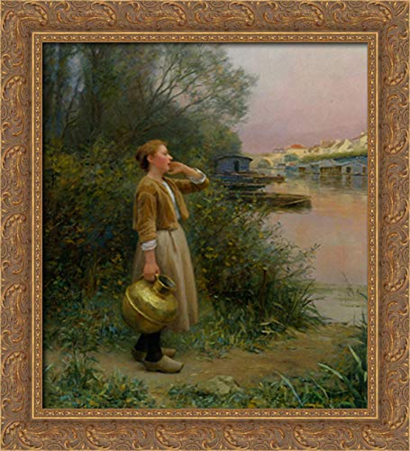 Daniel Ridgway Knight Girl With Water Jug 20x22 Gold Ornate Wood Framed Canvas Art - Perfect for Living Room, Bedroom & Office Wall Decor