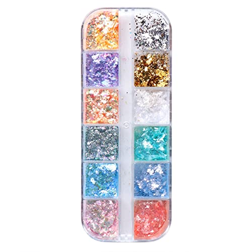Holographic Nail Glitter Sequins - Flake Ice Slag Nail Art Glitter for DIY Nail Decoration, Lip Gloss Pigment & Makeup (White, One Size) - Perfect for Nail Art, Festival Makeup, Cosplay & Beauty DIY Projects