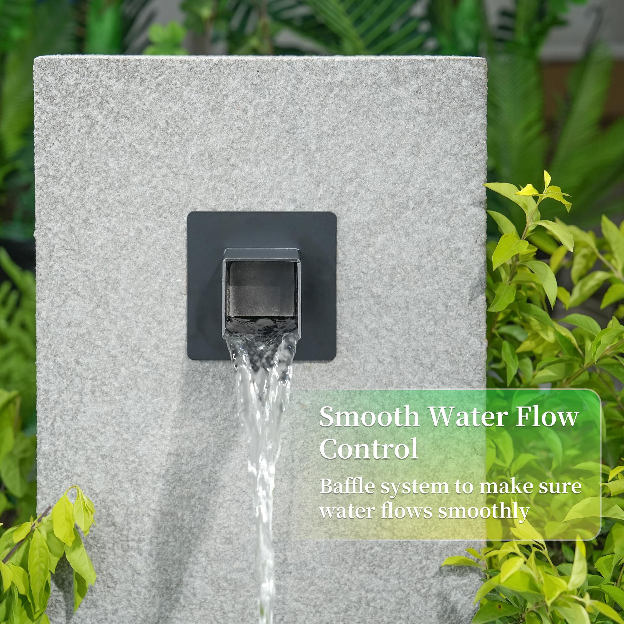 2 Inch 316 Stainless Steel Square Water Fountain Spout with Integrated Spray Baffle - Waterfall Spillway Scupper for Outdoor Decor, Pools, Ponds, Water Walls - Black | Perfect for Garden Fountains, Patio Water Features & Landscape Design