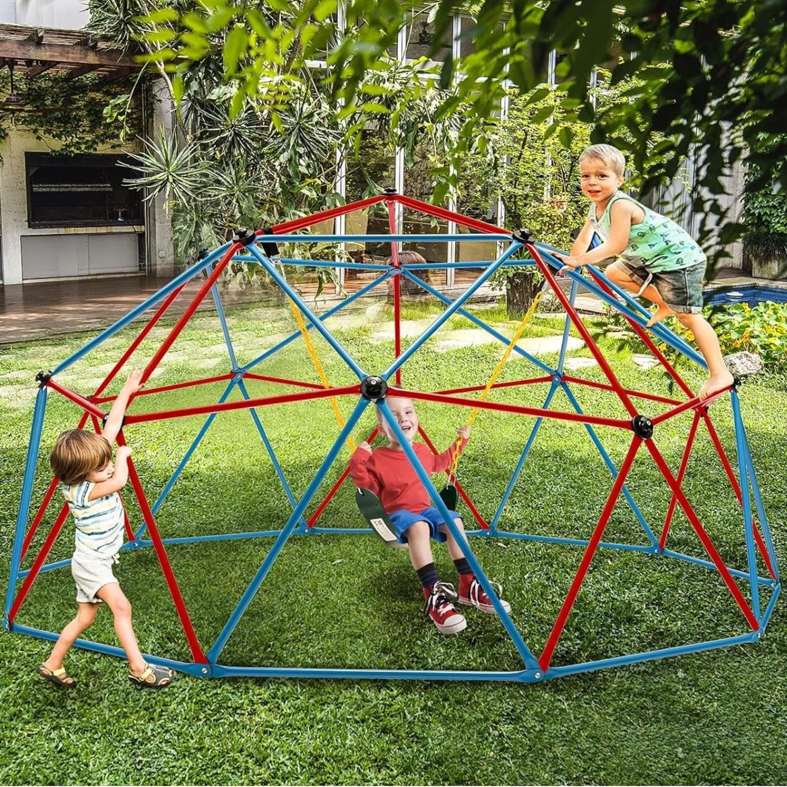 Costzon 2-in-1 Climbing Dome & Monkey Bars - Outdoor Jungle Gym for Kids Ages 3-8, Heavy Duty 800LBS Capacity, Backyard Playground Equipment for Toddlers - Perfect Birthday Gift & Outdoor Activity Toy for Parks, Gardens & Backyards