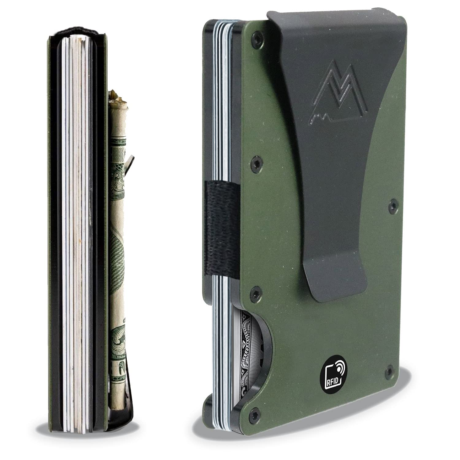 Mountain Voyage Co Minimalist RFID Blocking Wallet for Men & Women - Slim Scratch Resistant Credit Card Holder with Money Clip | Easy Access Cash & Cards | Army Green | Perfect for Travel, Daily Use & Gift Giving