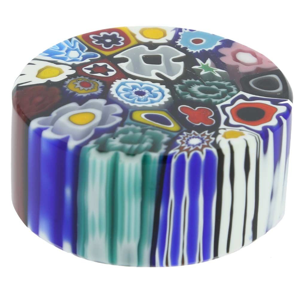 Authentic Murano Glass Millefiori Round Paperweight - Handmade in Venice Italy | Small Glass Paperweight for Office Desk Decor, Gift & Collectible
