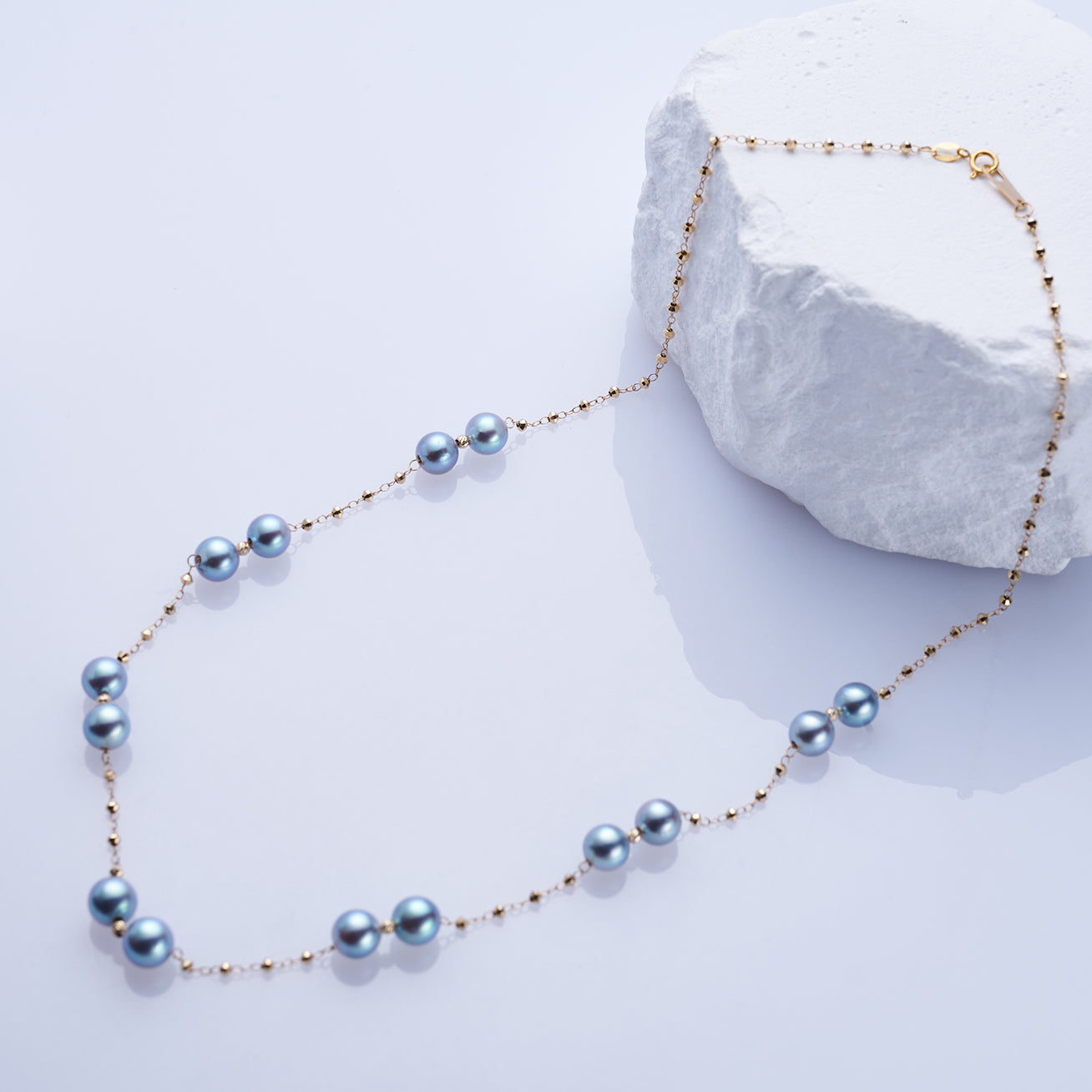 18K Solid Gold Blue Akoya Pearl Necklace for Women - Elegant Silver Chain with Genuine Pearls - Perfect for Weddings, Anniversaries & Special Occasions