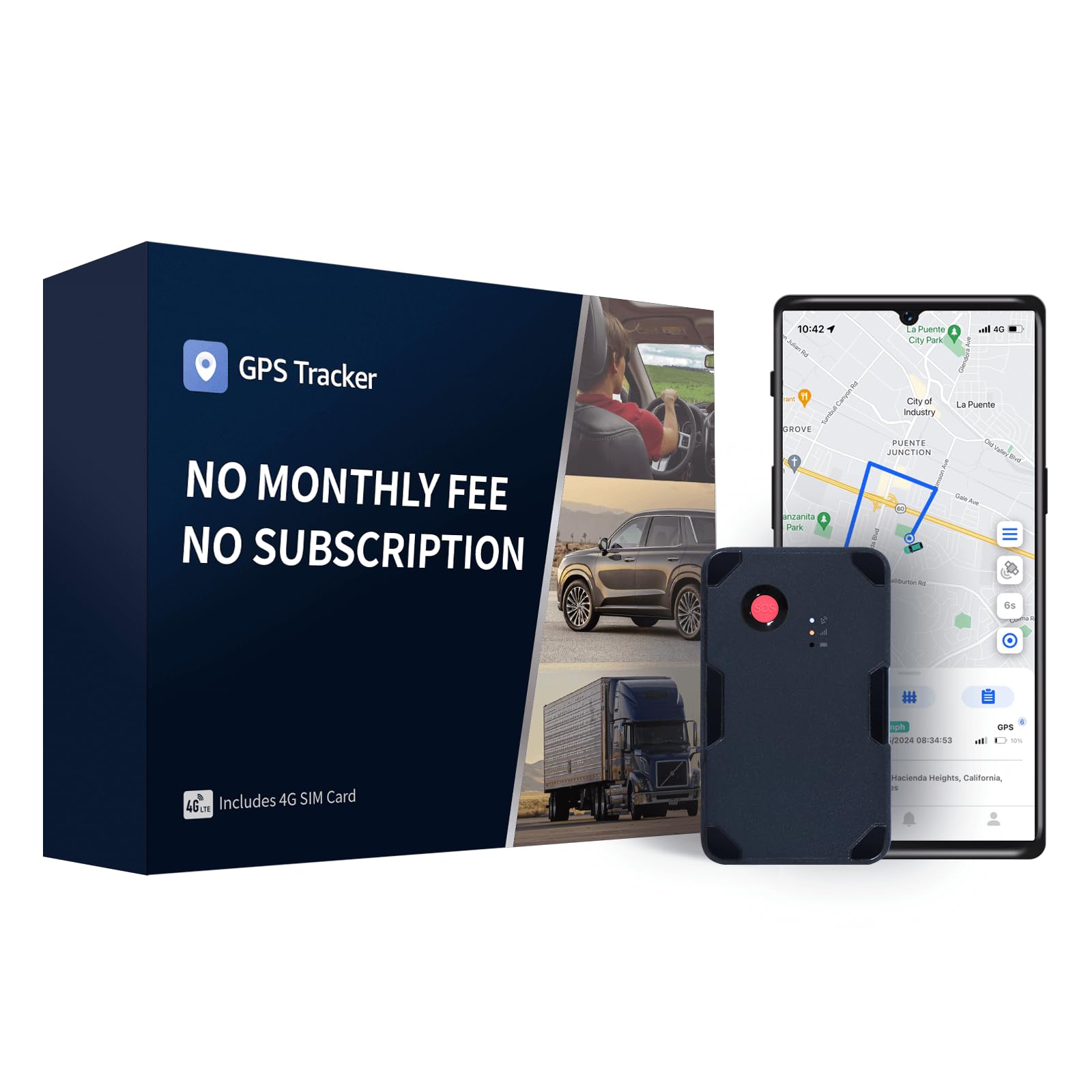 4G GPS Tracker for Vehicles - No Monthly Fee & Subscription - Long Battery Life with SIM Card & Data Included - Real-Time Tracking, GeoFence Alerts, Trip History - Perfect for Fleet Management, Teen Driver Safety & Asset Protection