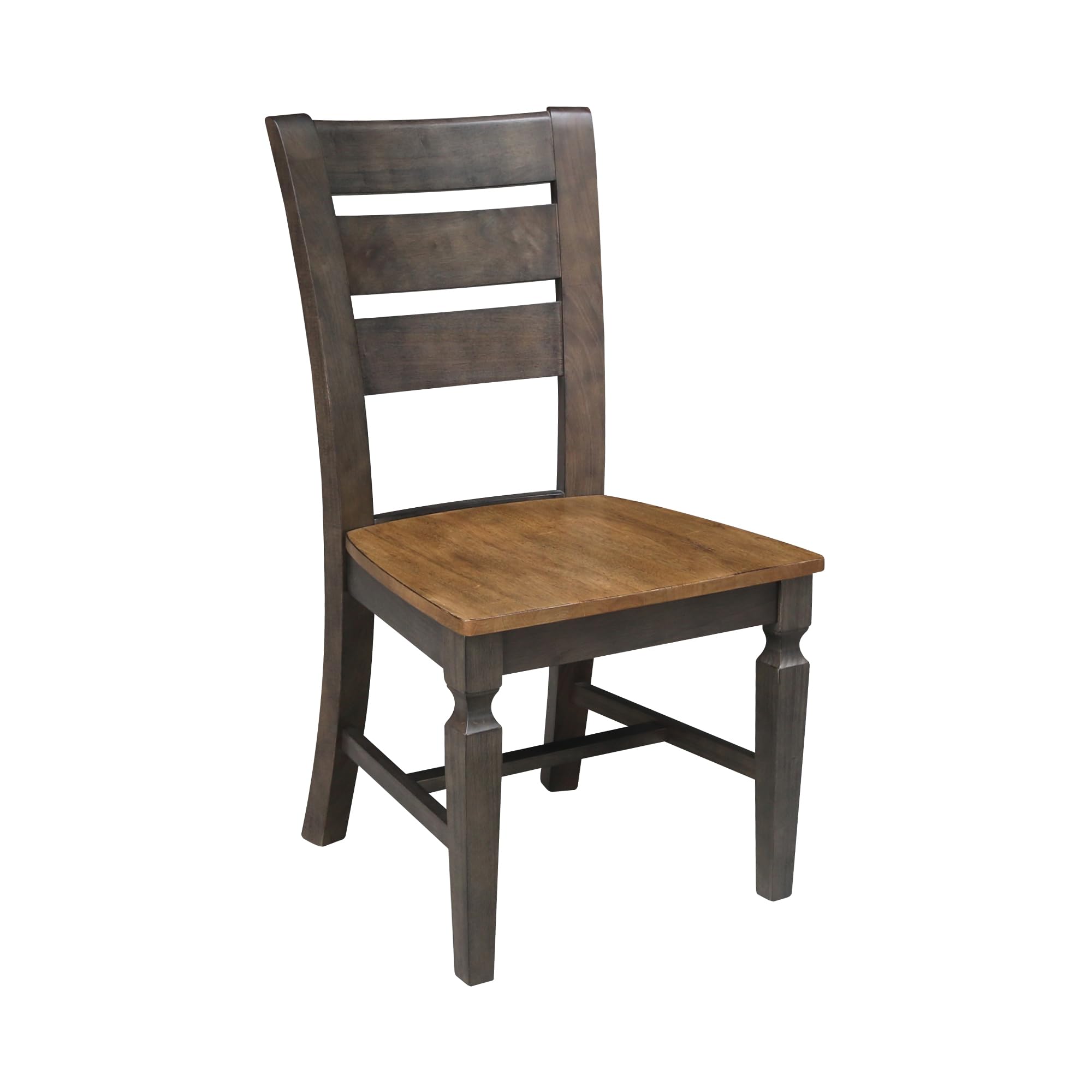 IC International Concepts Vista Ladderback Dining Chairs - Set of 2 Solid Wood Kitchen Chairs, Sturdy Hickory Frame with Washed Coal Finish, Easy Assembly for Dining Room & Kitchen Decor, Perfect for Family Meals & Entertaining Guests