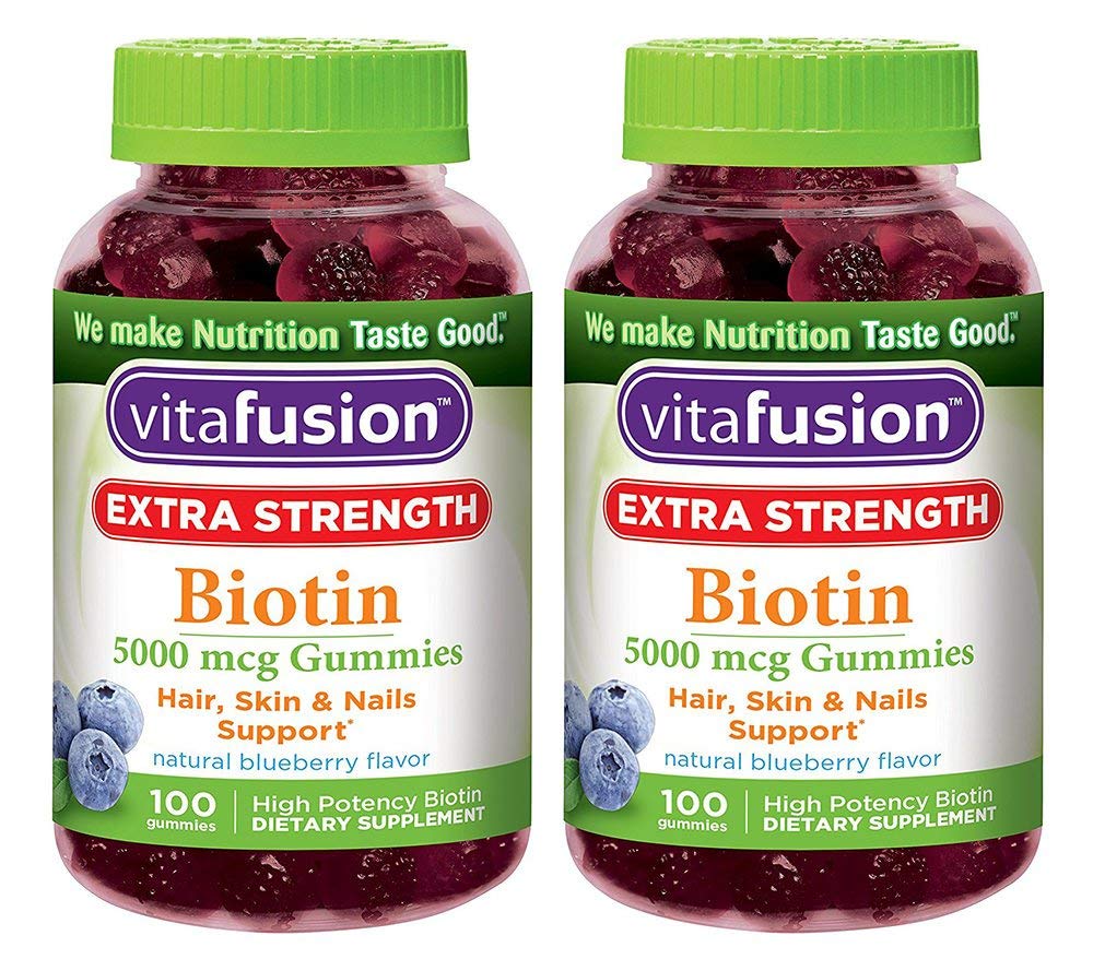 Extra Strength Biotin Gummy Vitamins for Hair Growth & Nail Strength - 100 Count (2 Bottles) - Supports Healthy Hair, Skin & Nails - Delicious Berry Flavor for Daily Wellness Routine