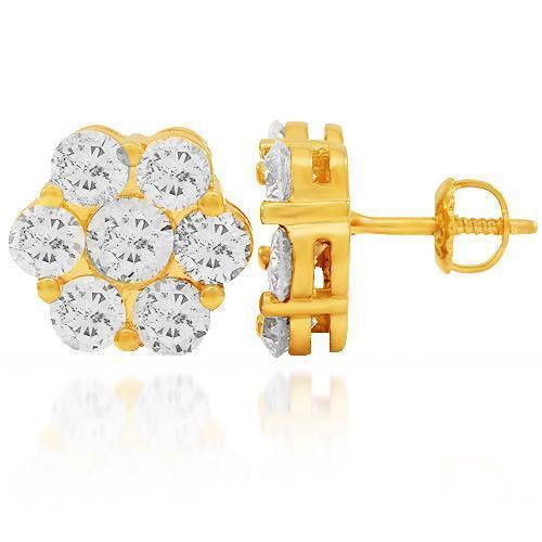 14K Solid Yellow Gold Diamond Cluster Stud Earrings - 4.50 Carat Total Weight | Elegant Gift for Women, Anniversary & Special Occasions