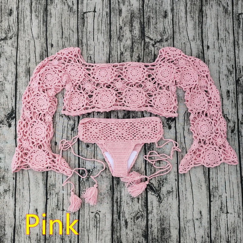 Handmade Crochet Bikini Set for Women - Boho Sexy Swimwear Cover Up with Matching Swim Trunks | Perfect for Beach Vacations, Pool Parties & Summer Music Festivals