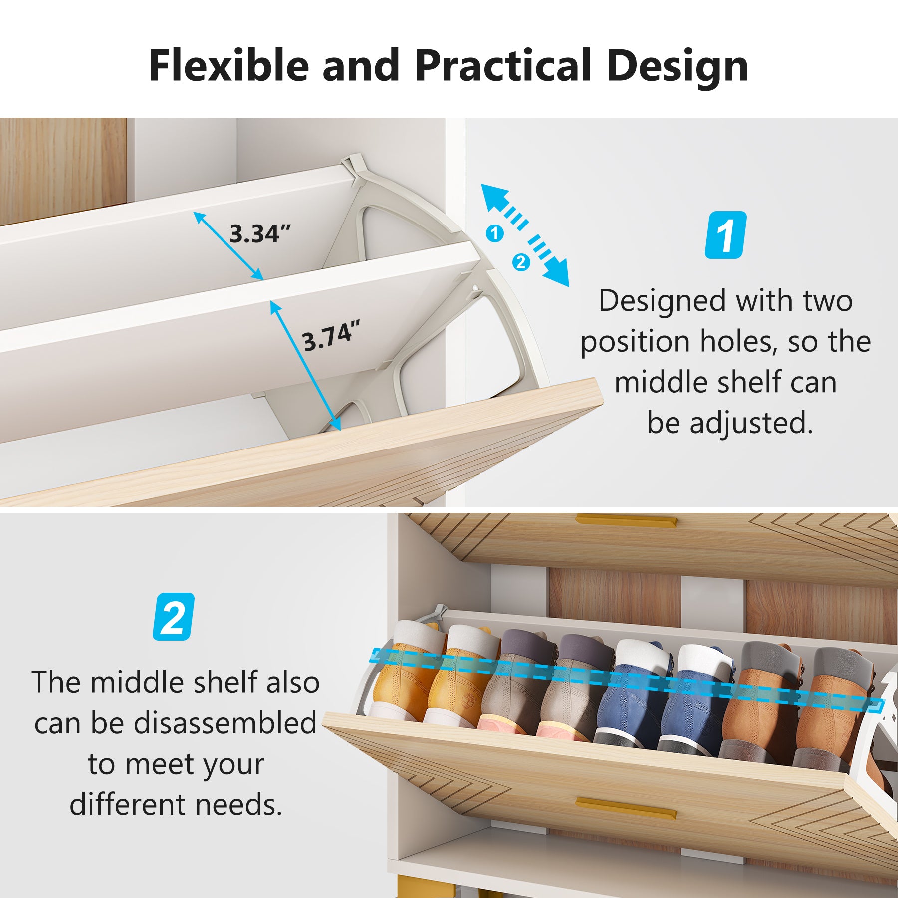 Slim Shoe Cabinet with 3 Flip Drawers - Space Saving Hidden Shoe Rack Organizer for Entryway, Closet & Bedroom Storage