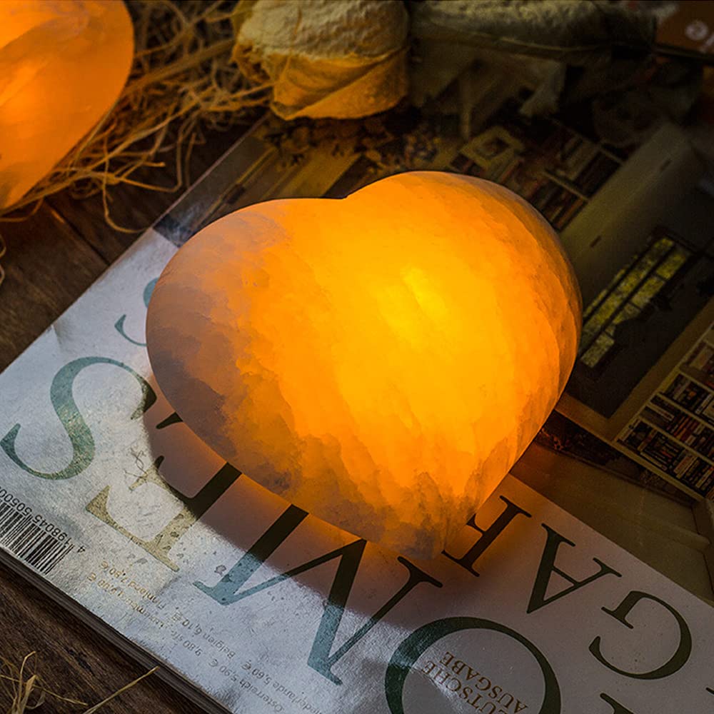 Rechargeable Selenite Crystal Lamp - Hand Carved Natural Stone Night Light with Dimmer (White/Warm/Yellow, Heart Shape) | Healing Crystal Light for Bedroom, Meditation & Yoga Space