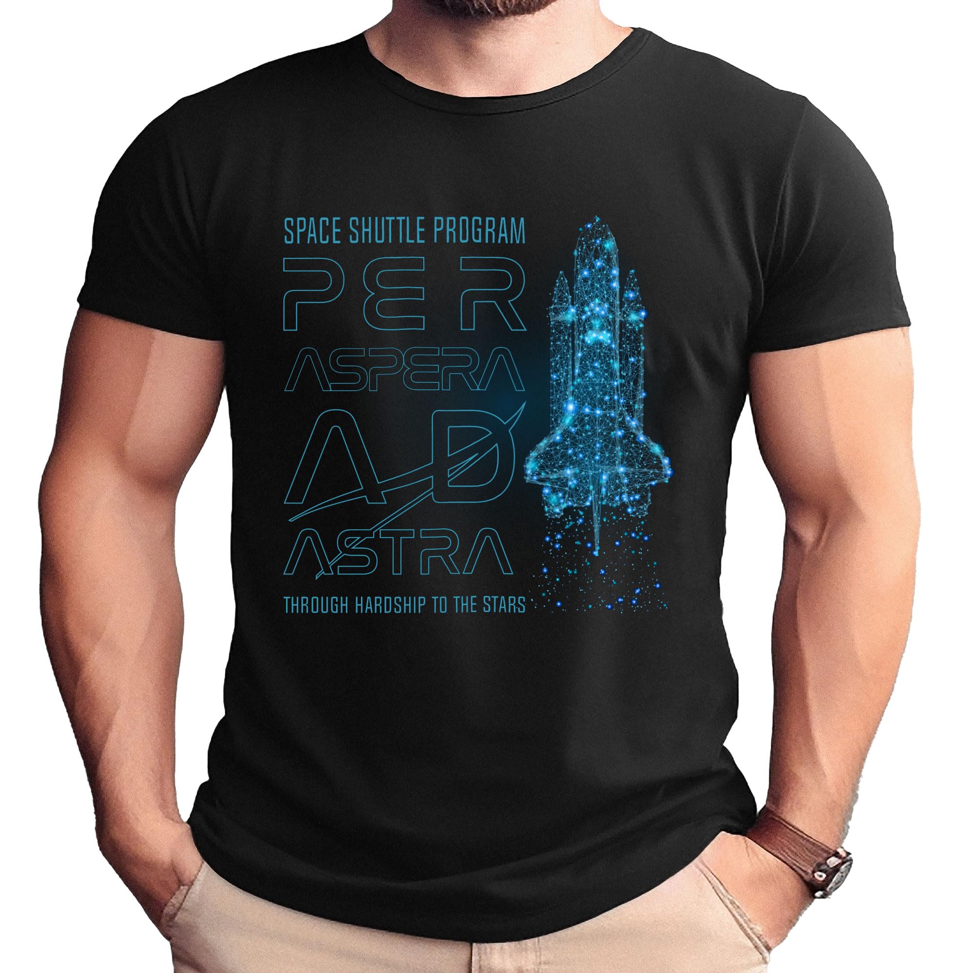 NASA Space Shuttle Program Per Aspera T-Shirt - Vintage Astronaut Tee for Men & Women - Cool Space Exploration Graphic Shirt for Science Fans, NASA Enthusiasts - Perfect for Casual Wear, Space-Themed Parties & STEM Events